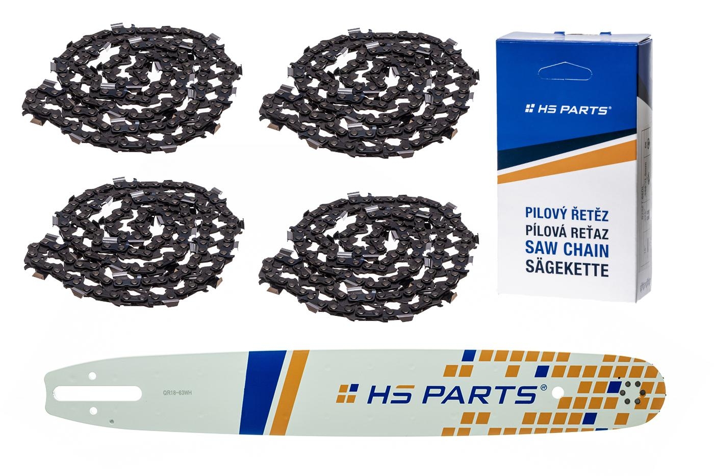 HS PARTS vodící lišta 18" (45 cm) .325" .063" (1,6 mm) + 4 x pilový řetěz 74 článků hranatý zub pro Stihl 024 026 028 029 030 031 032 039 MS240 MS260 MS261 MS270 MS271 MS280 MS290 MS291 MS310 MS390