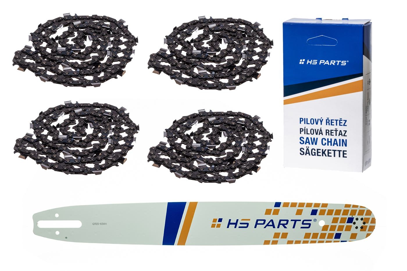 HS PARTS vodící lišta 20" (50 cm) .325" .063" (1,6 mm) + 4 x pilový řetěz 81 článků hranatý zub pro Stihl 024 026 028 029 030 031 032 039 MS240 MS260 MS261 MS270 MS271 MS280 MS290 MS291 MS310 MS390