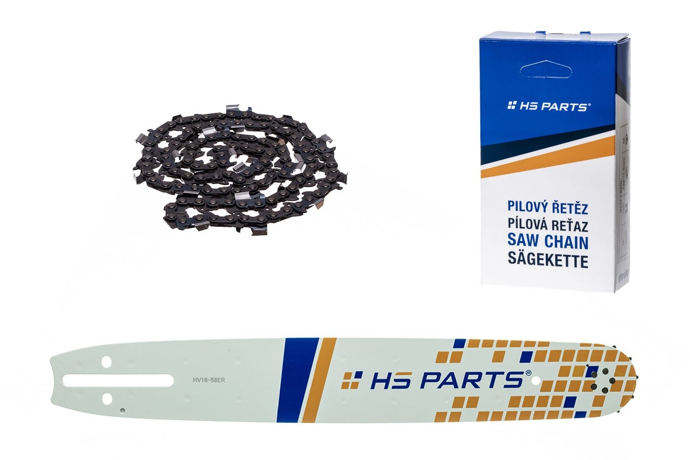 HS PARTS vodící lišta 16" (40 cm) 3/8" .058" (1,5 mm) + pilový řetěz 60 článků hranatý zub pro Husqvarna 61 66 266 268 272 365 372XP 281 298 380 385 585 Solo 665 670 681 Jonsered 2077 2171 Dolmar PS6400 Shindaiwa 285 577 Makita DCS6400