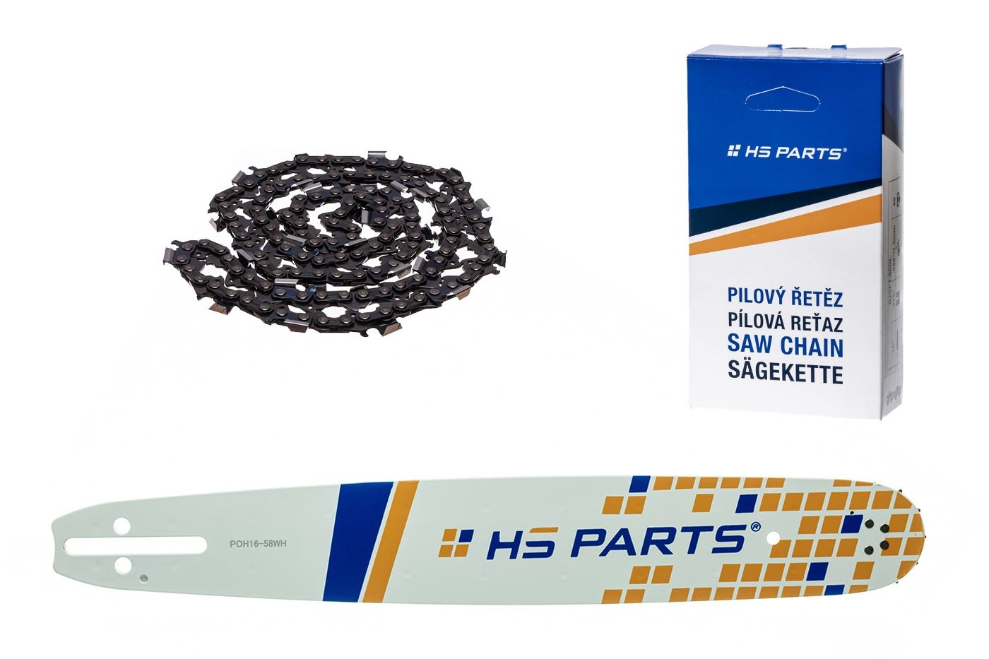 HS PARTS vodící lišta 16" (40 cm) .325" .058" (1,5 mm) + pilový řetěz 66 článků hranatý zub pro Husqvarna 36 45 55 136 154 254 257 262 345 346 357 435 445 460 Jonsered 2054 2152 2155 CS2149W Dolmar 109 111 112 116 Oleomac 938 946 947 952 962