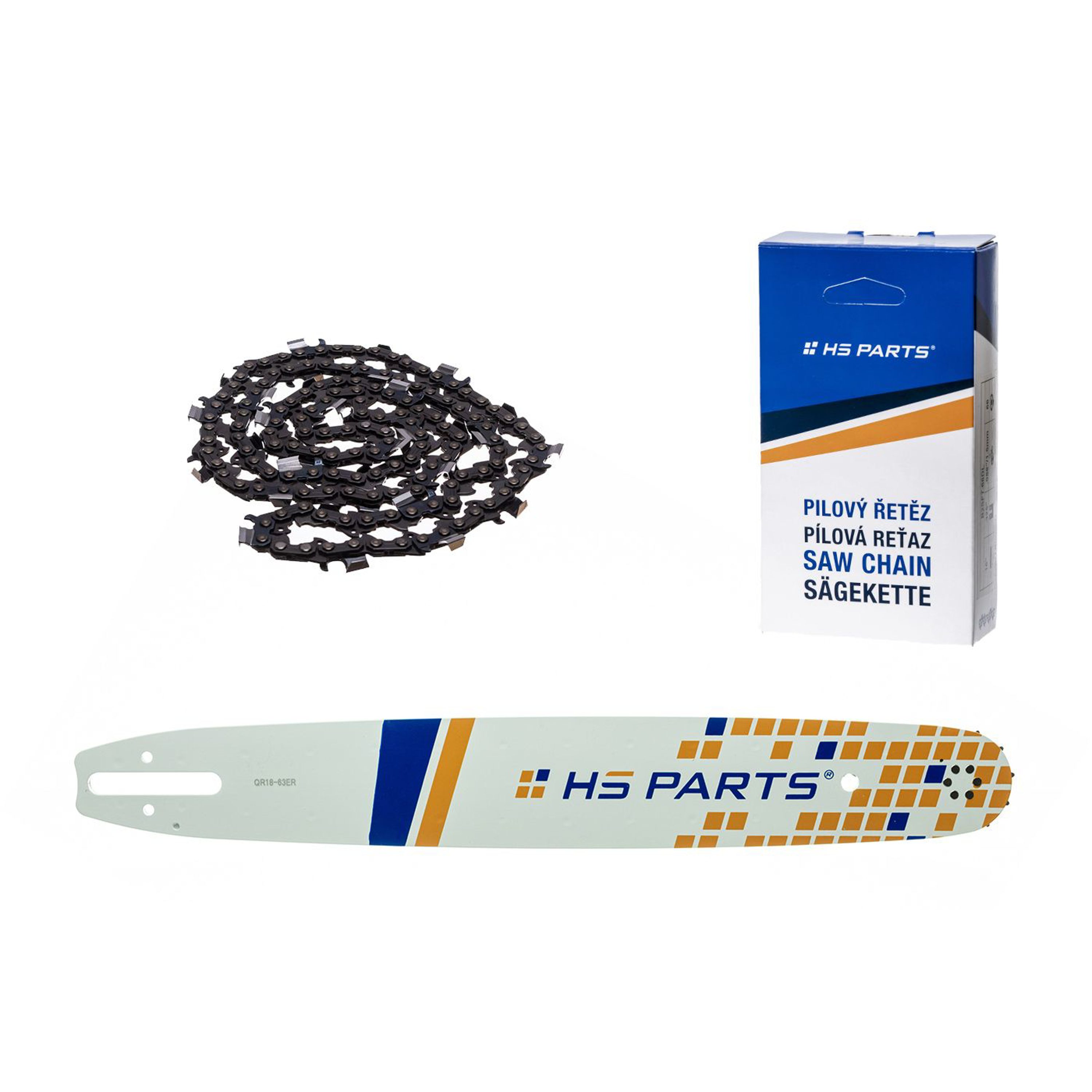HS PARTS vodící lišta 18" (45 cm) 3/8" .063" (1,6 mm) + pilový řetěz 66 článků hranatý zub pro Stihl 030 036 042 045 MS290 MS390 MS360 MS361 MS362 MS440 MS460 MS660