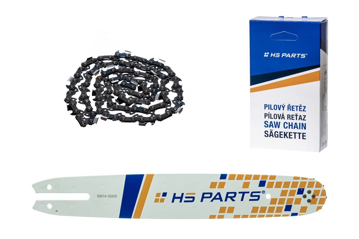 HS PARTS vodící lišta 14" (35 cm) 3/8" .050" (1,3 mm) + pilový řetěz 50 článků hranatý zub pro Stihl 009 010 011 017 018 019 020 021 023 025 MS160 MS170 MS171 MS180 MS181 MS192 MS210 MS211 MS250 MS231 MS241 MS251