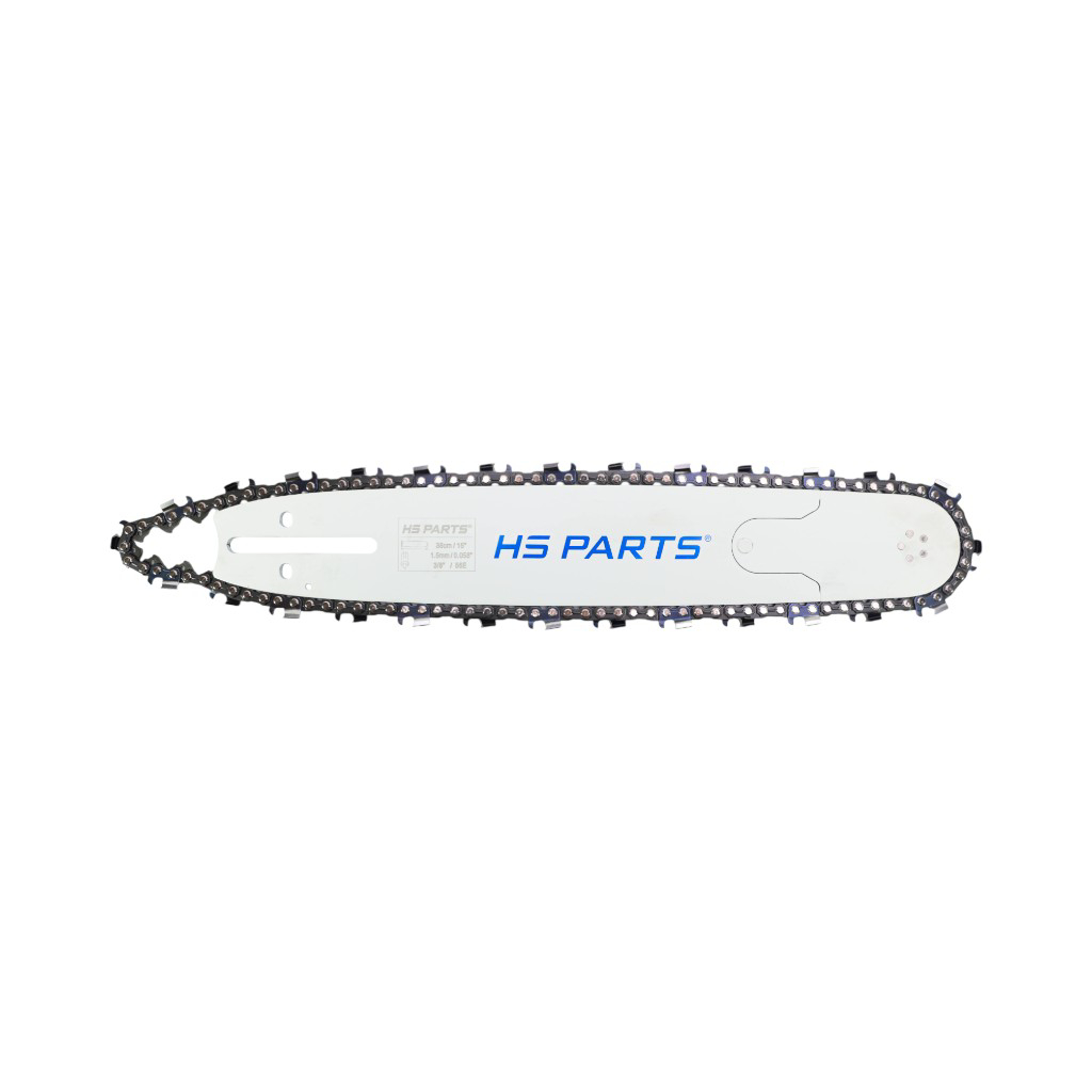 HS PARTS profesionální vodící lišta 15" (38 cm) 3/8" .058" (1,5 mm) + pilový řetěz 56 článků hranatý zub pro Husqvarna 61 66 266 268 272 365 372XP 380 585 Solo 665 681 Jonsered 2077 2171 Dolmar PS6400 Makita DCS6400
