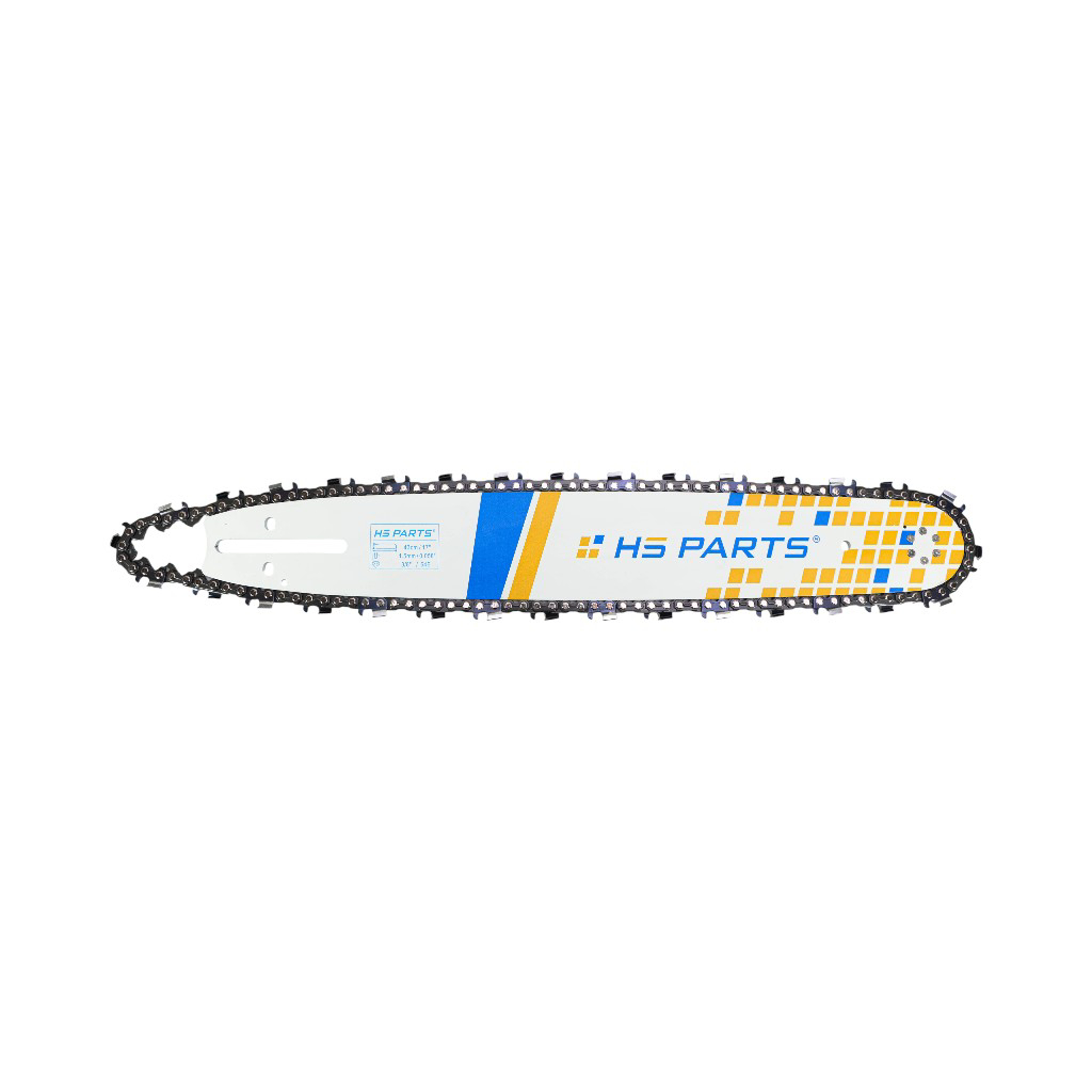 HS PARTS vodící lišta 17" (43 cm) 3/8" .058" (1,5 mm) + pilový řetěz 64 článků hranatý zub pro Husqvarna 61 66 266 268 272 365 372XP 380 585 Solo 665 681 Jonsered 2077 2171 Dolmar PS6400 Makita DCS6400