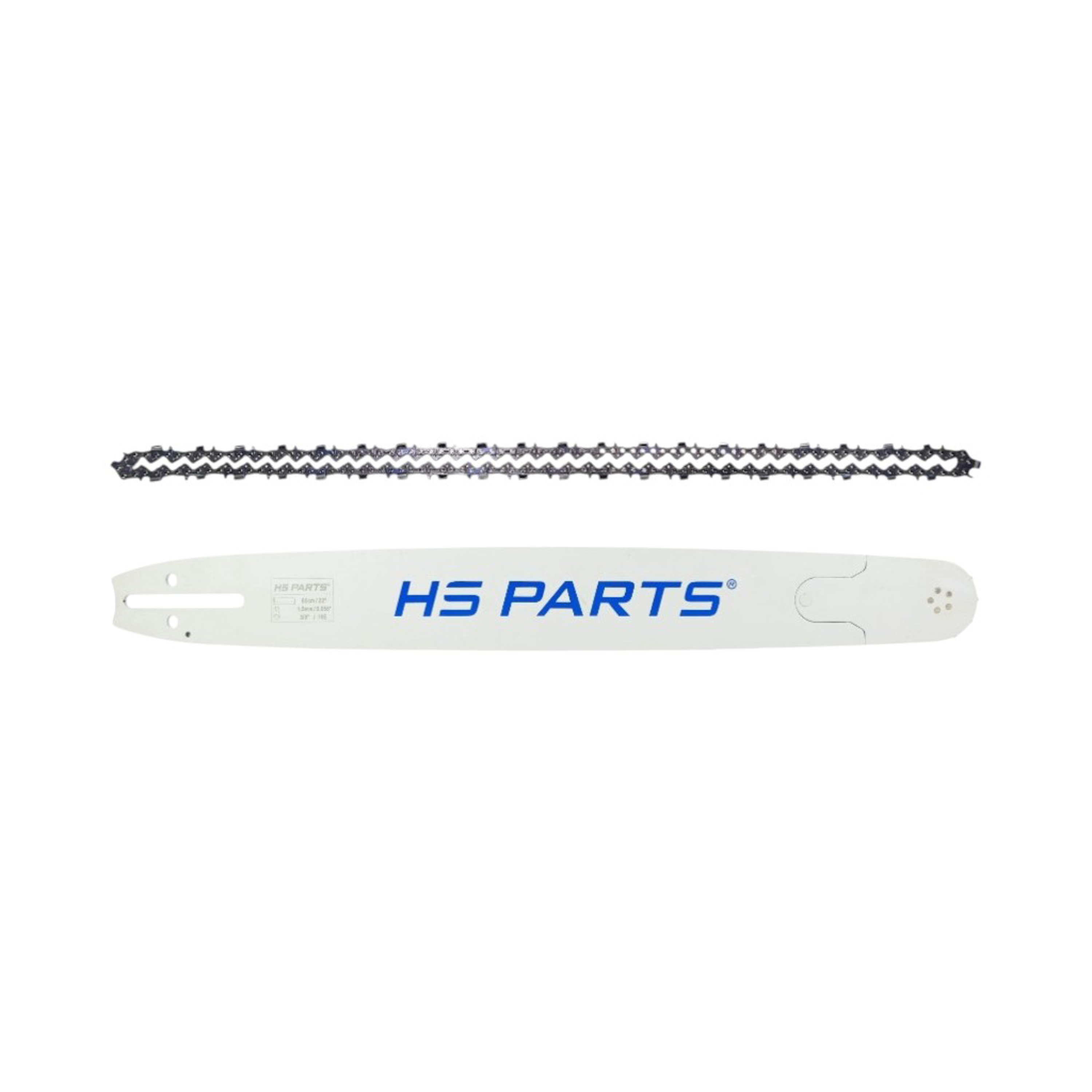 HS PARTS profesionální vodící lišta 22" (55 cm) 3/8" .058" (1,5 mm) + pilový řetěz 76 článků hranatý zub pro Husqvarna 61 66 266 268 272 365 372XP 380 585 Solo 665 681 Jonsered 2077 2171 Dolmar PS6400 Makita DCS6400