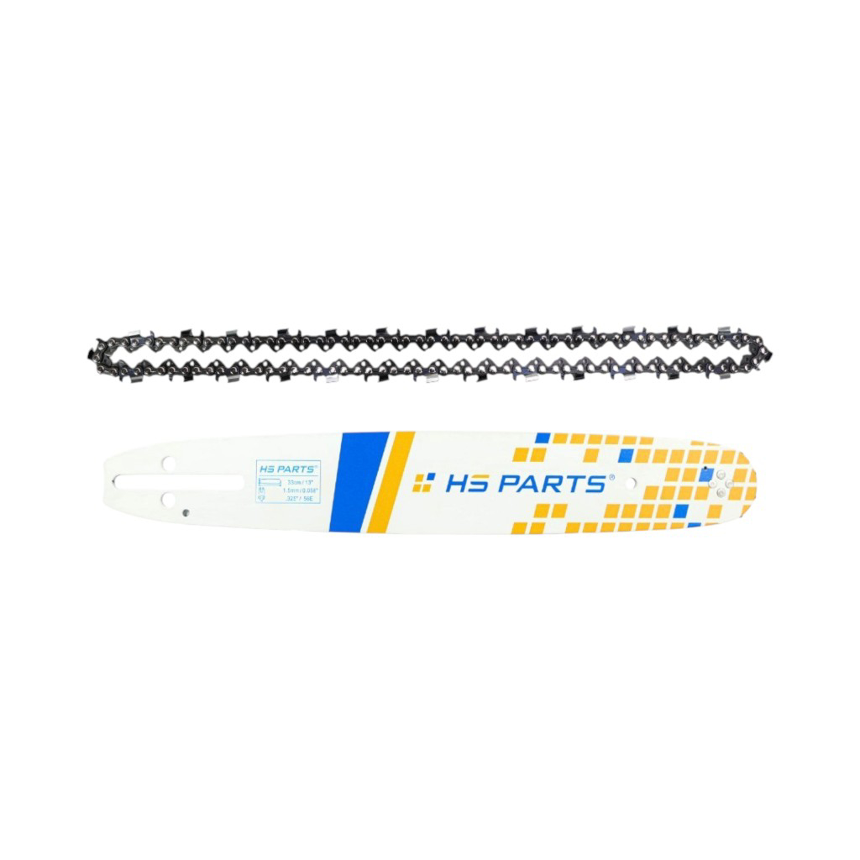 HS PARTS vodící lišta 13" (33 cm) .325" .058" (1,5 mm) + pilový řetěz 56 článků hranatý zub pro Husqvarna 40 45 55 136 154 254 257 262 345 346 357 435 445 460 Jonsered 2155 CS2149W Dolmar 112 116 Oleomac 947 952 962