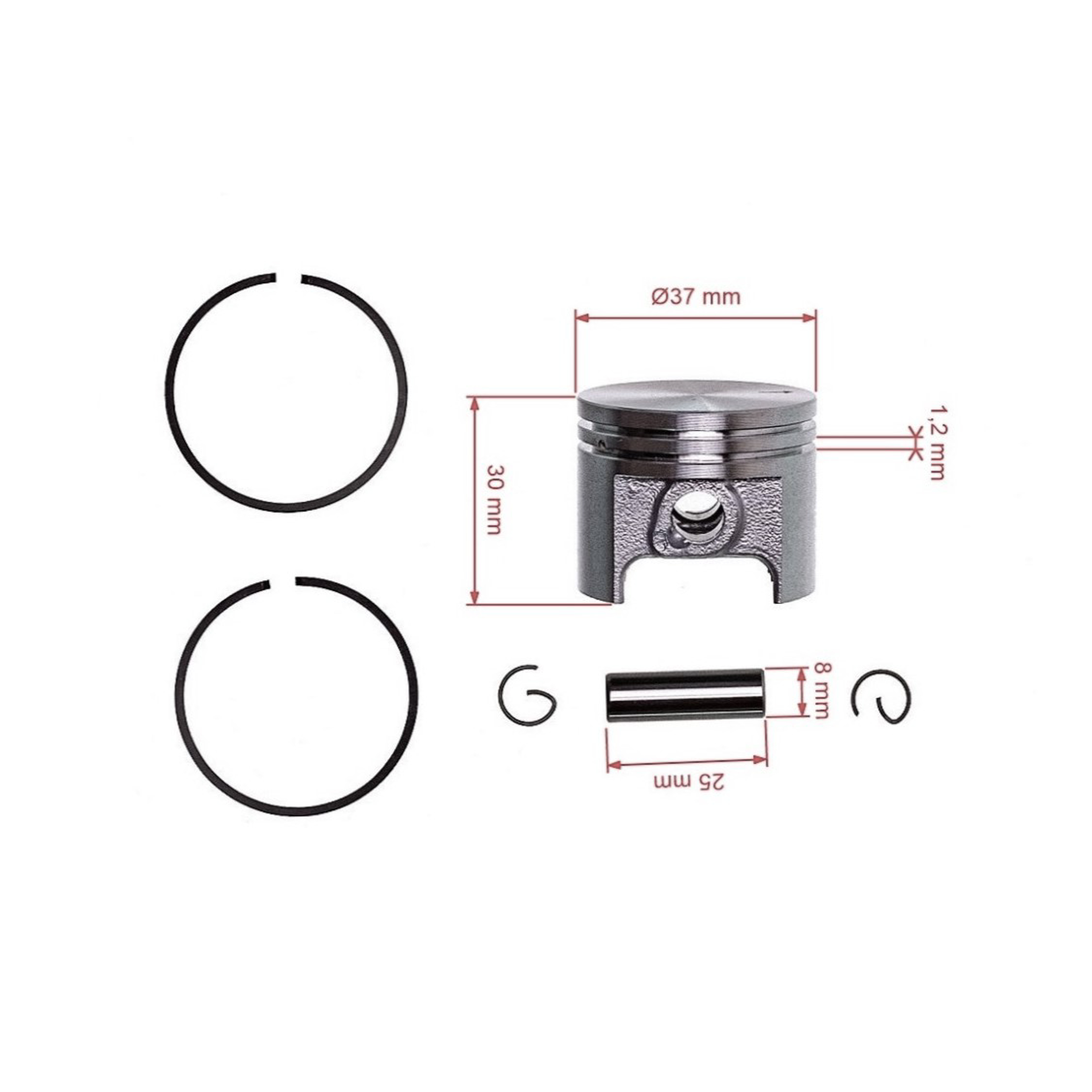 HS PARTS kompletní píst pro motorové pily Stihl 017 MS170 37 mm (OEM 11300302000)