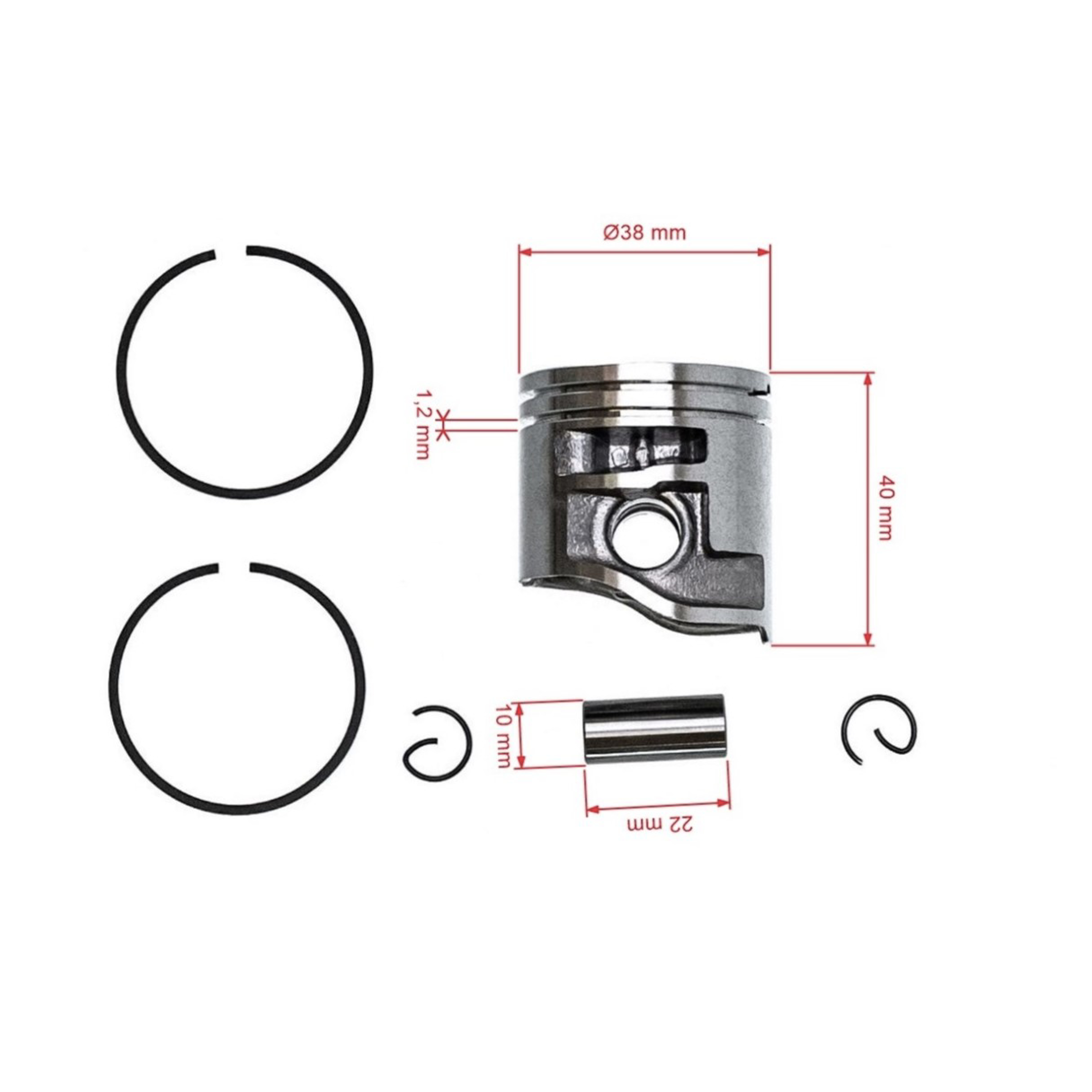 HS PARTS kompletní píst pro motorové pily Stihl MS181 38 mm (OEM 11390302002)