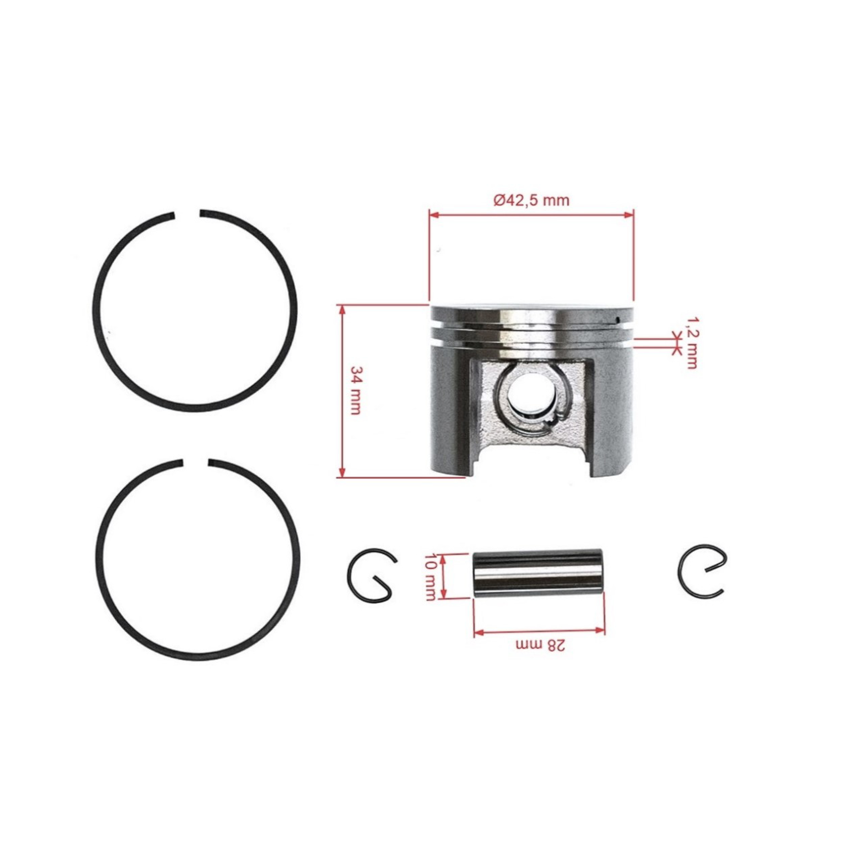 HS PARTS kompletní píst pro motorové pily Stihl 025 MS250 42,5 mm (OEM 11230302016)