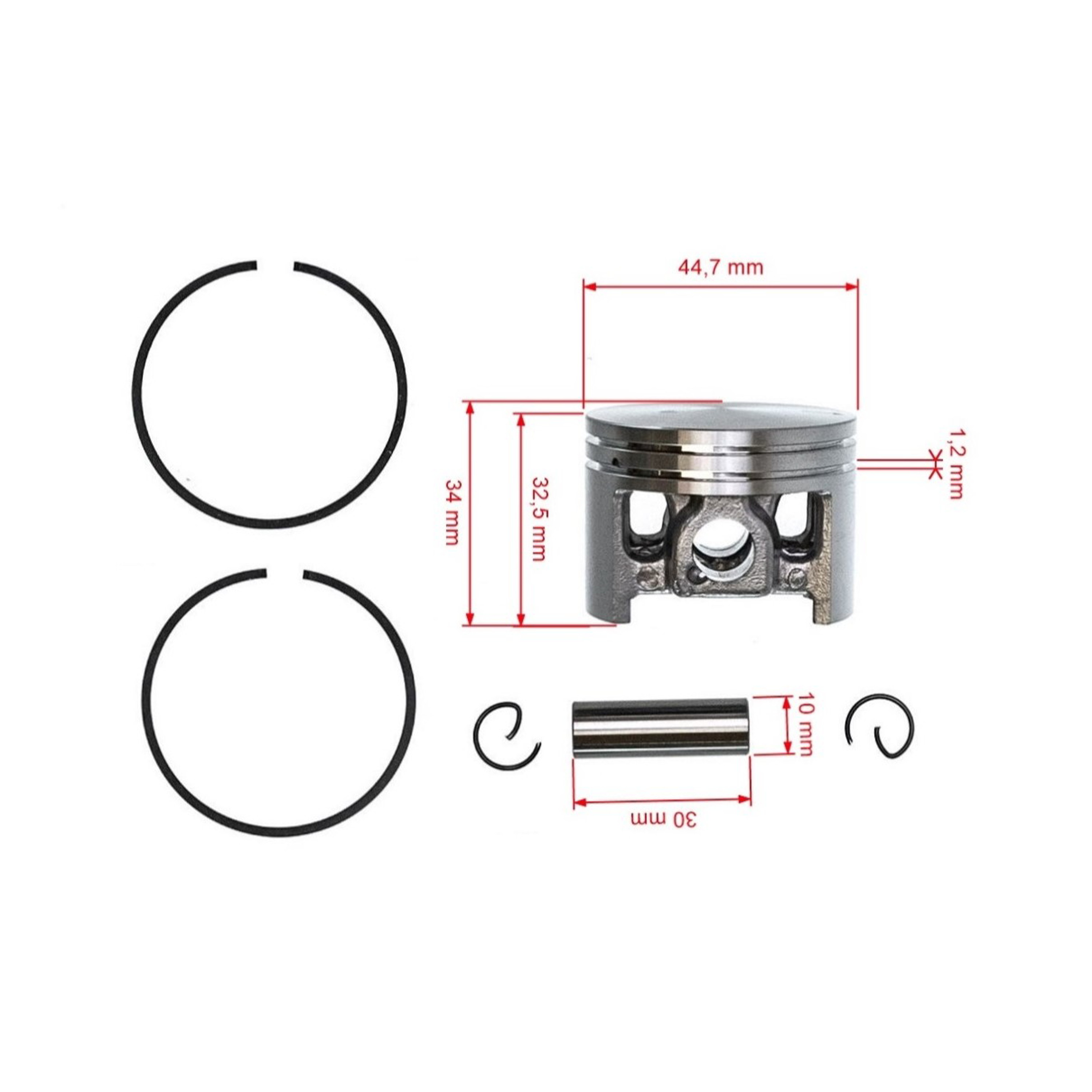 HS PARTS kompletní píst pro motorové pily Stihl 026 MS260 44,7 mm (OEM 11210302003)