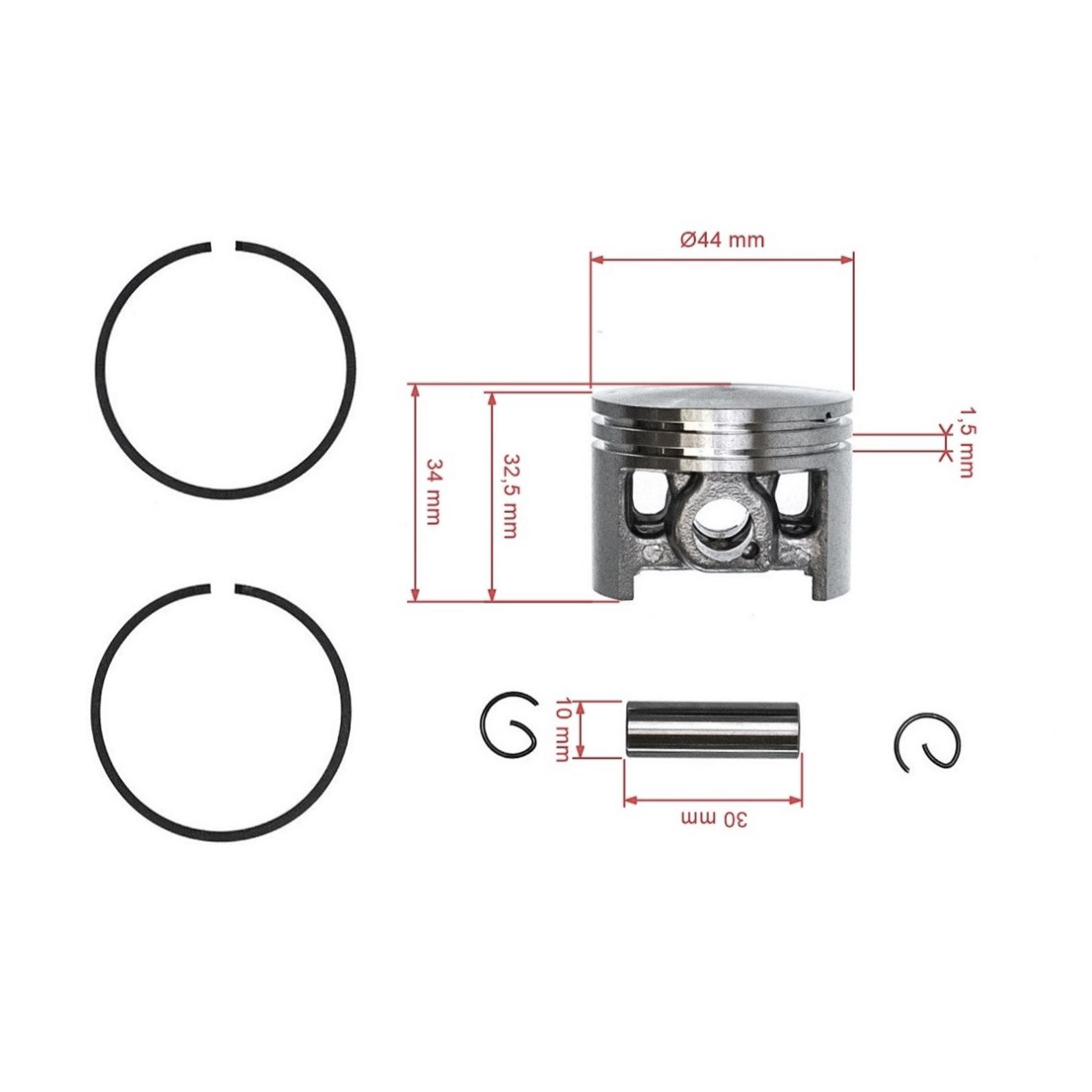 HS PARTS kompletní píst pro motorové pily Stihl 026 MS260 44 mm (OEM 11210302001)