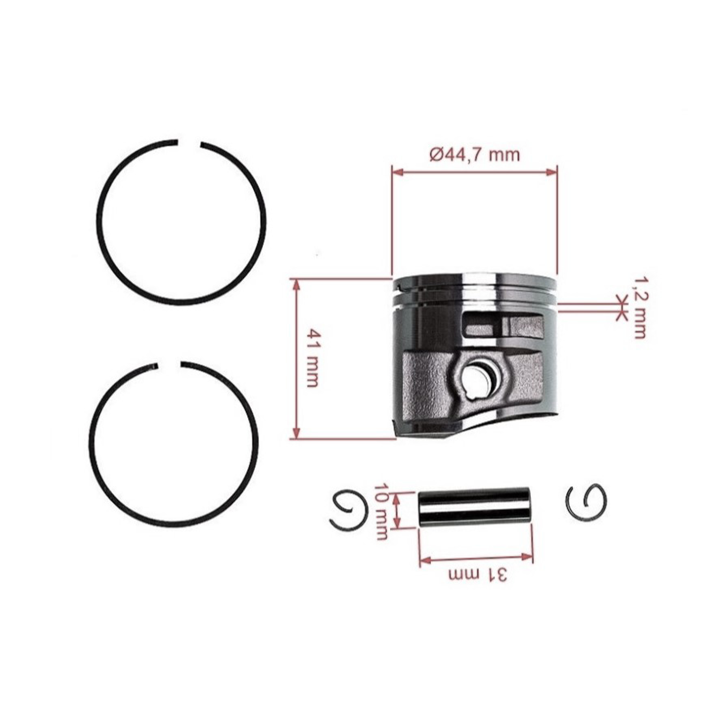 HS PARTS kompletní píst pro motorové pily Stihl MS261 MS261C 44,7 mm (OEM 11410302012)
