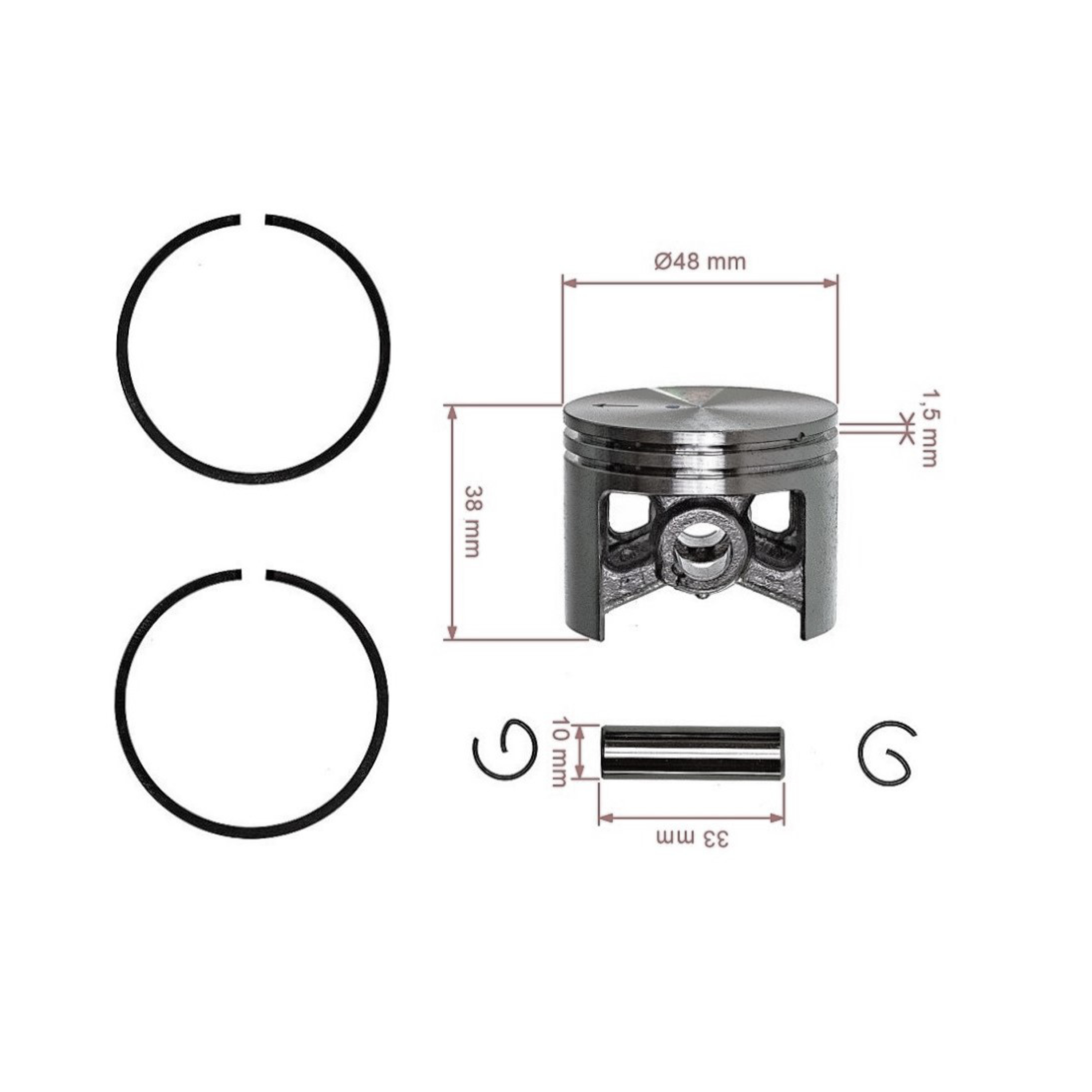 HS PARTS kompletní píst pro motorové pily Stihl 036 MS360 48 mm (OEM 11250302001)