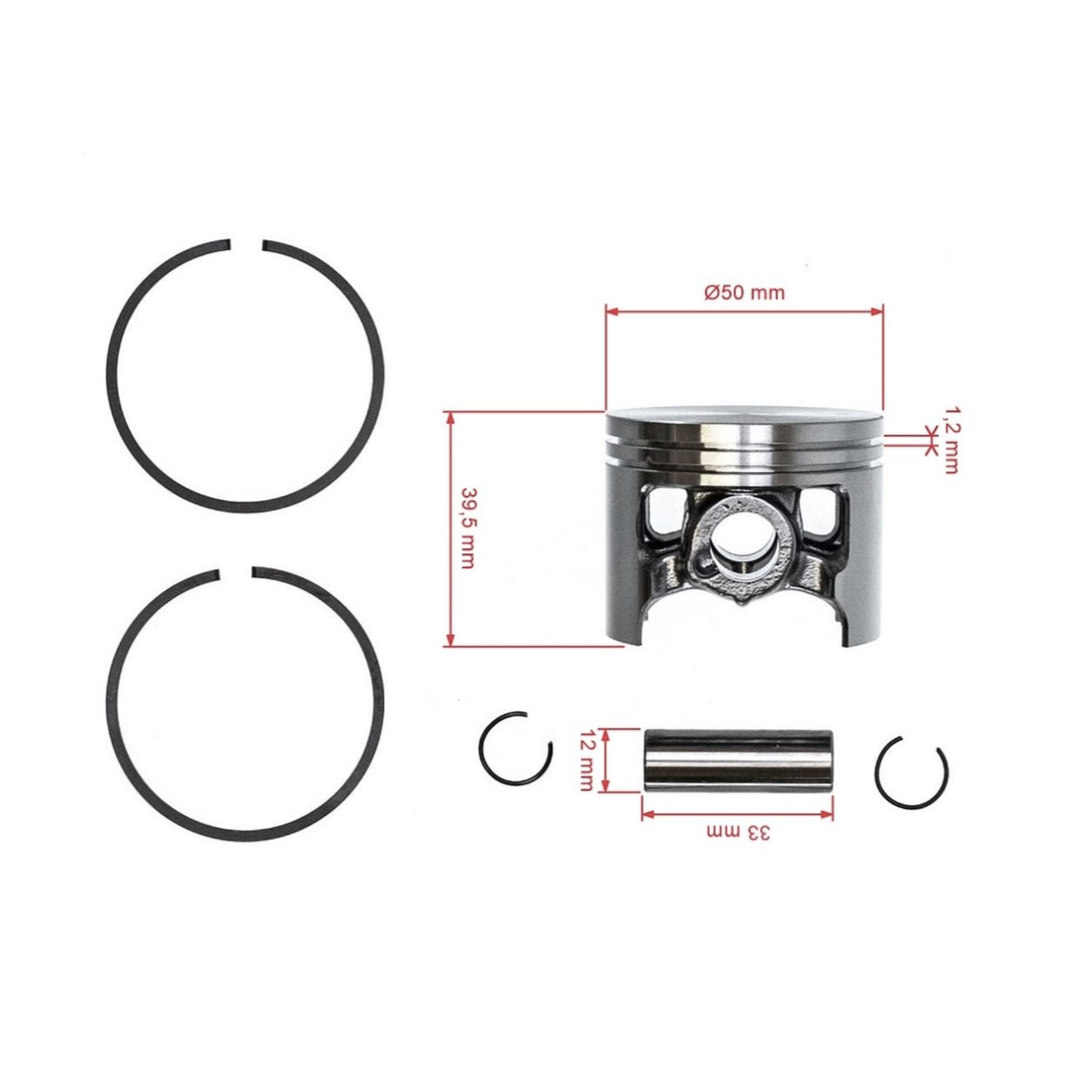 HS PARTS kompletní píst pro motorové pily Stihl 044 MS440 50 mm pístní čep 12 mm (OEM 11280302015)