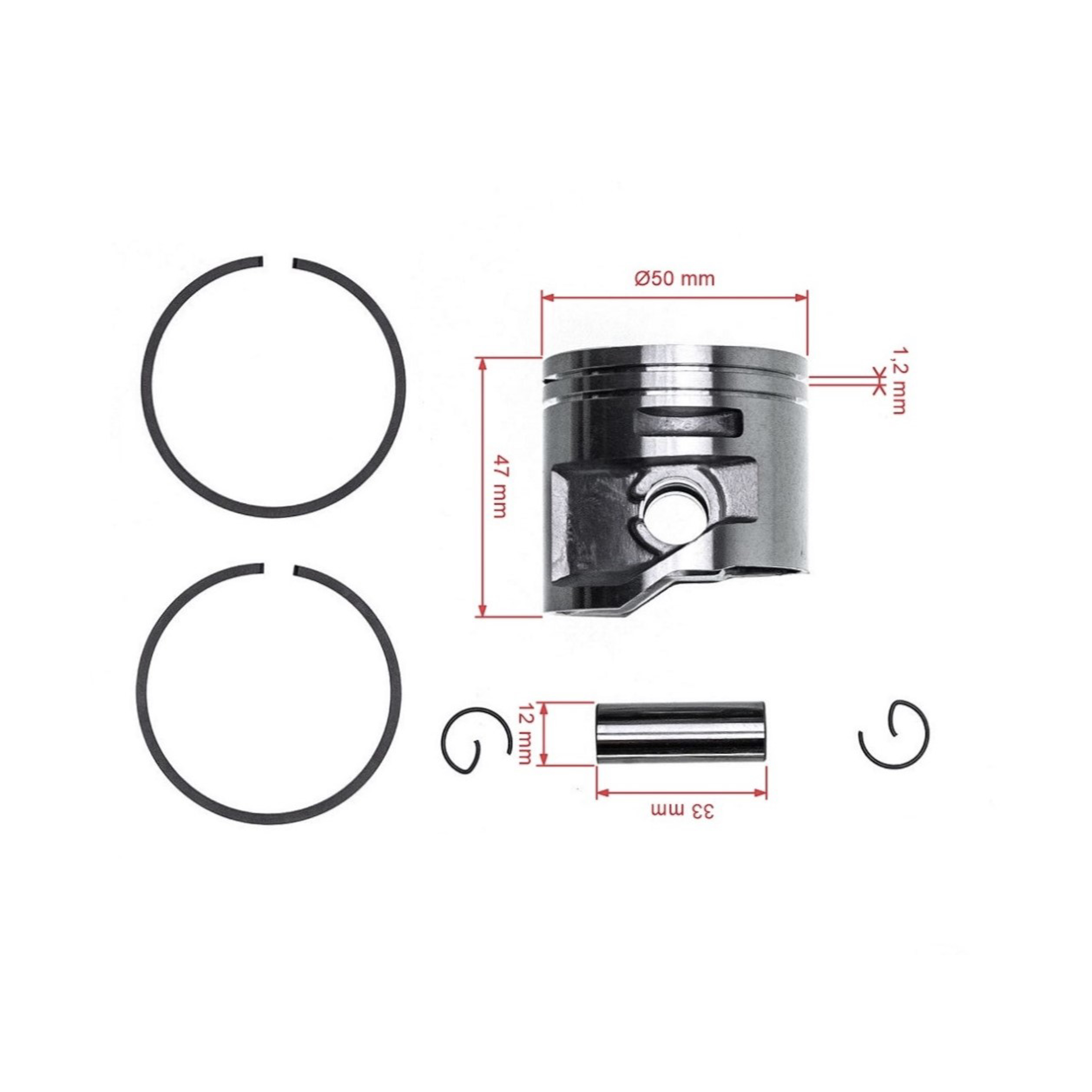 HS PARTS kompletní píst pro motorové pily Stihl MS441 50 mm (OEM 11380302003)