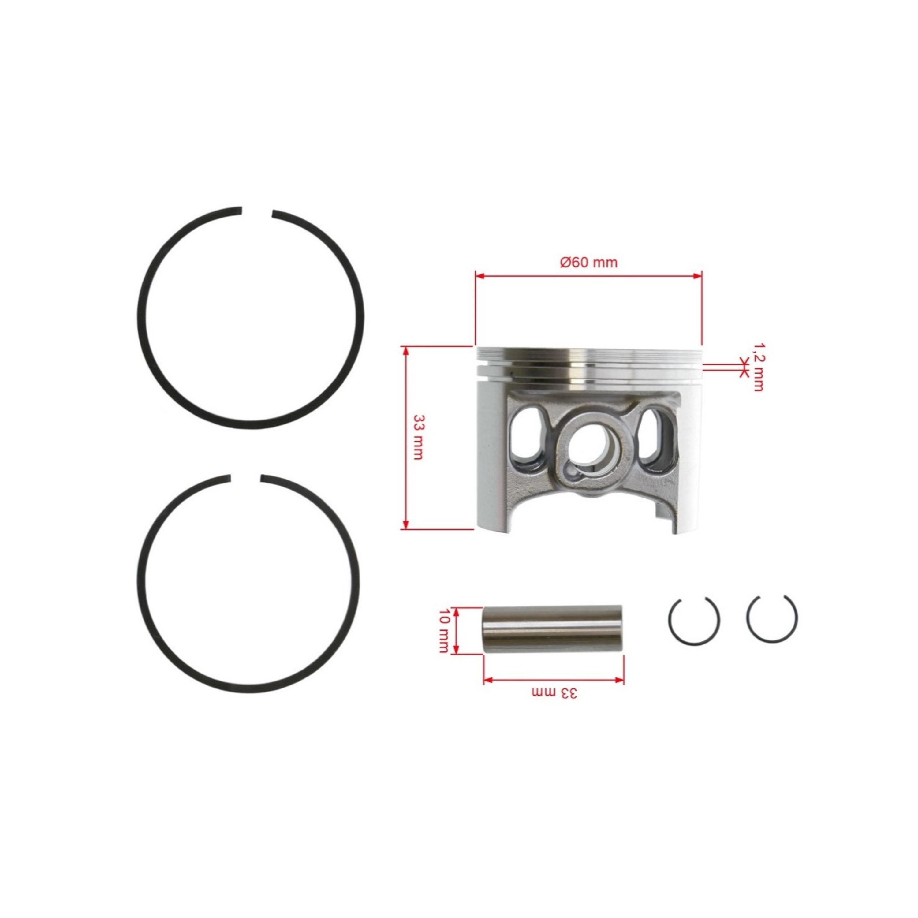 Kompletní píst pro motorové pily Stihl 084 088 MS880 60 mm (OEM 11240302007)