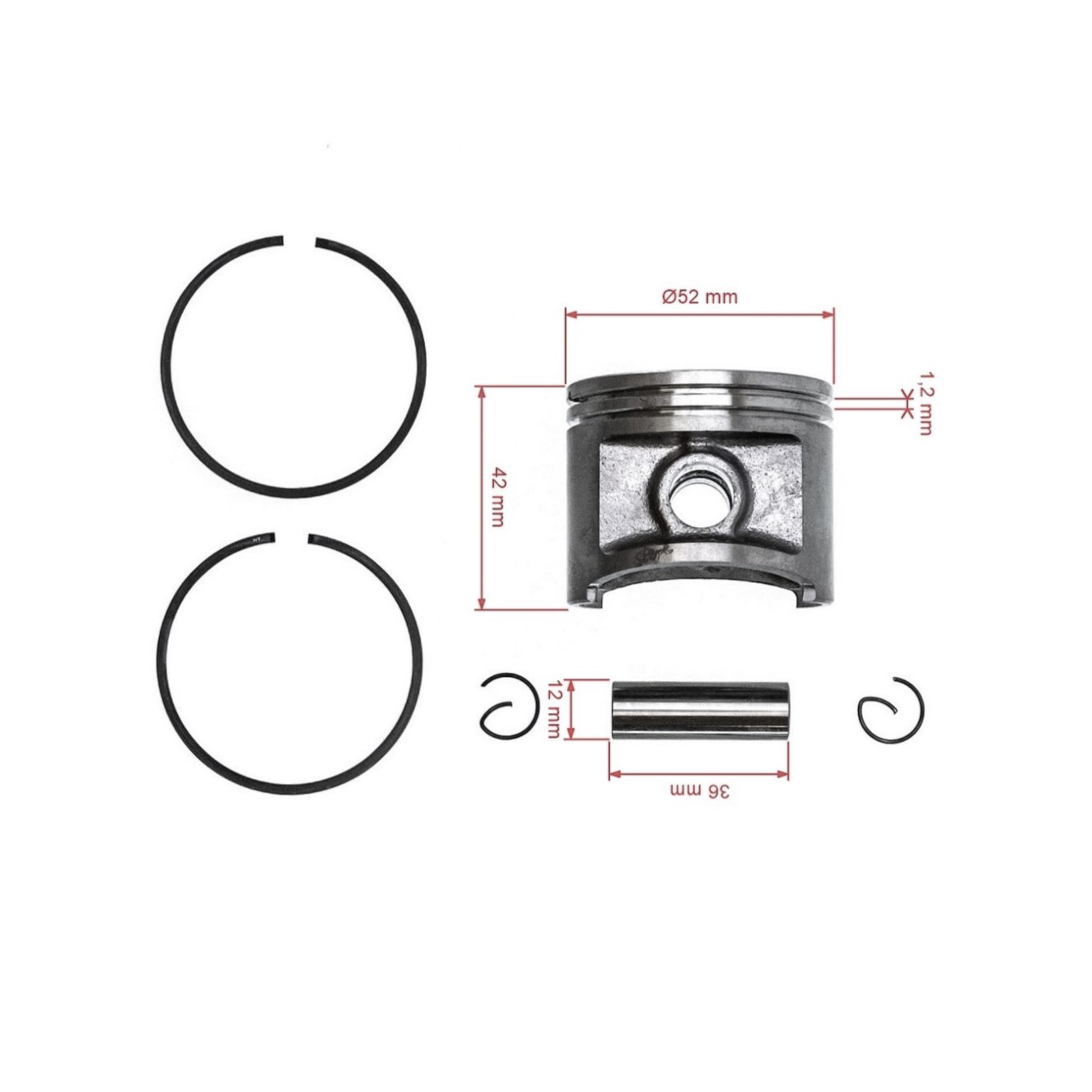 Kompletní píst pro motorové pily Husqvarna 362 365 372 372XP 52 mm (OEM 503691303)