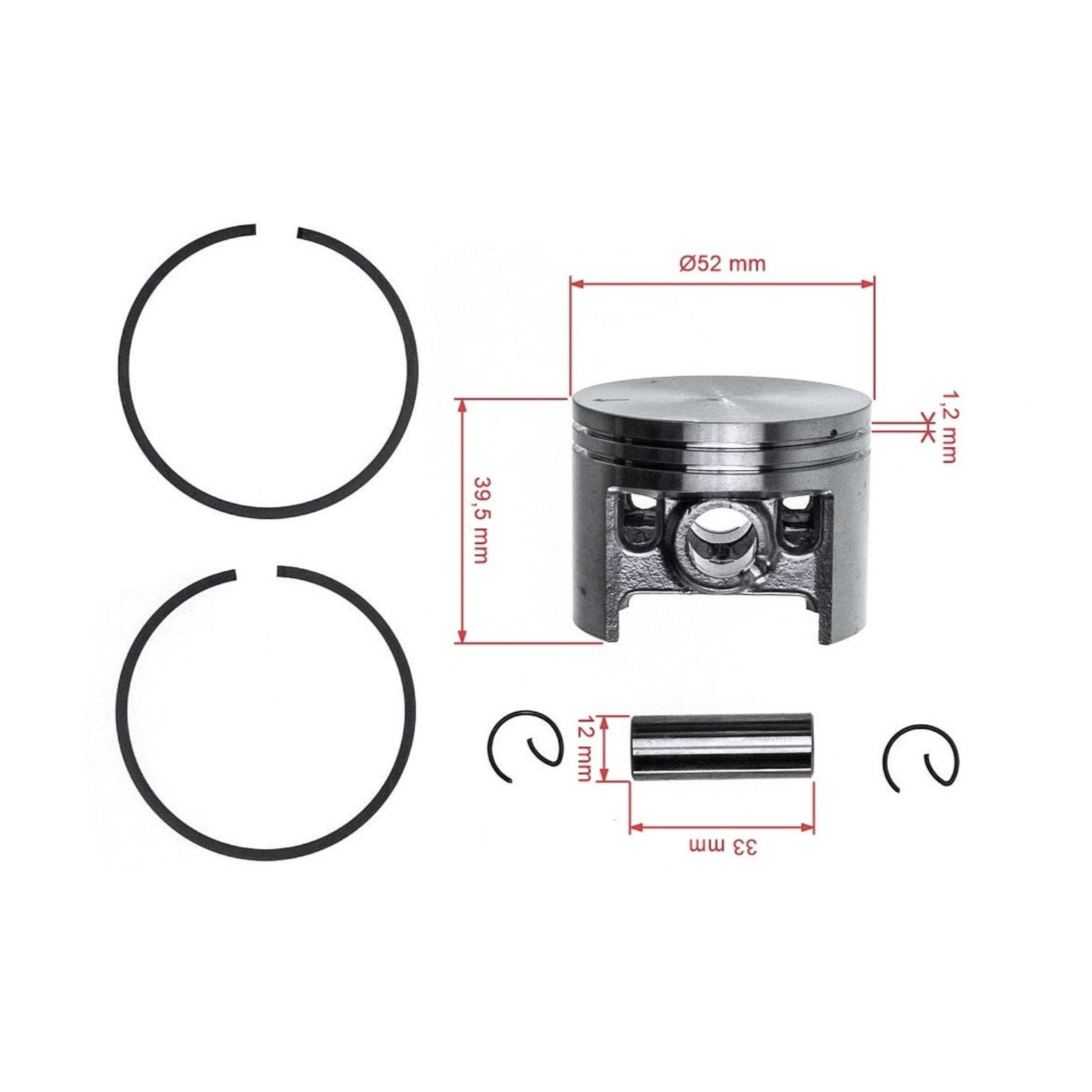 HS PARTS kompletní píst pro motorové pily Stihl MS440 52 mm (OEM 11280302015)