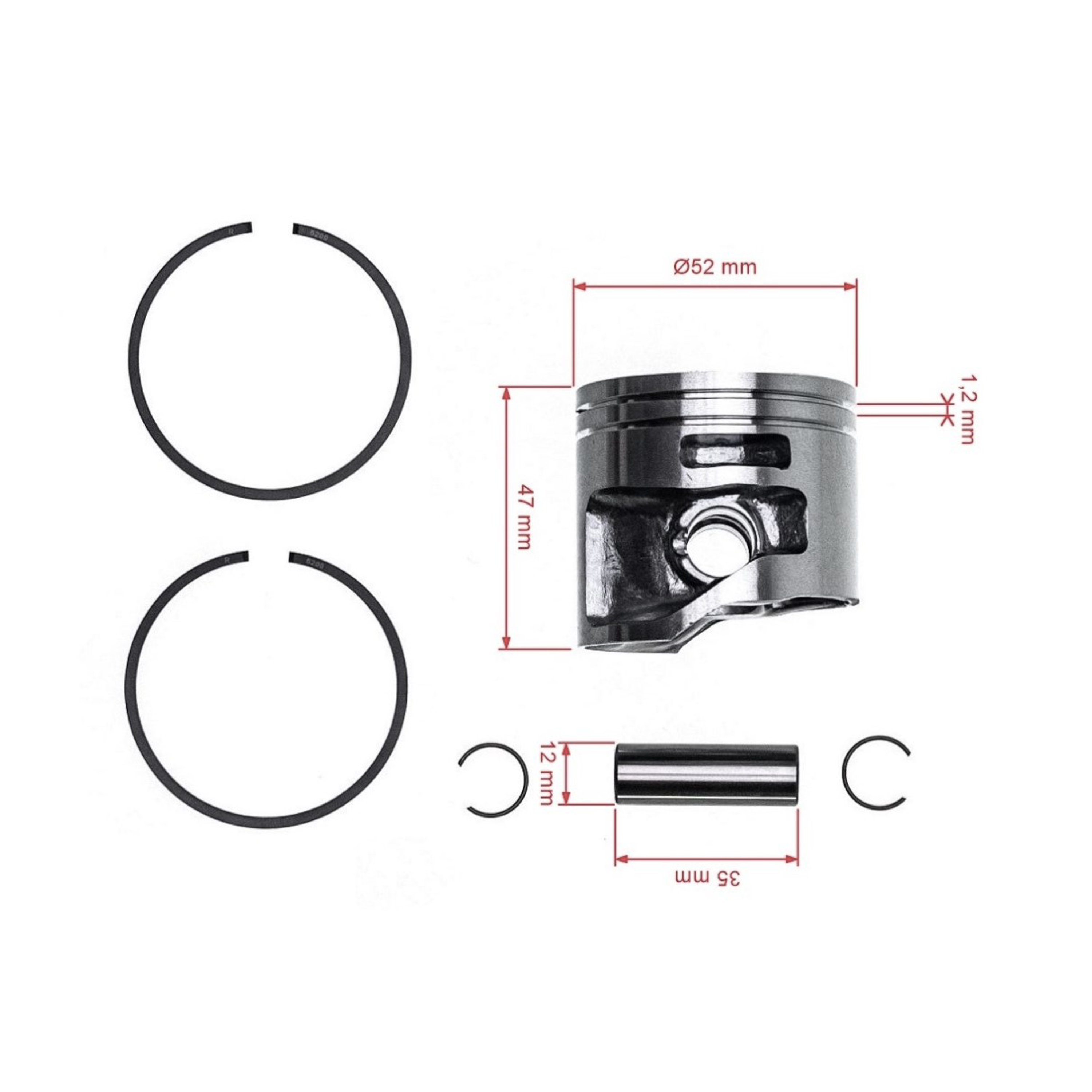 HS PARTS kompletní píst pro motorové pily Stihl MS441 52 mm (OEM 11380302003)