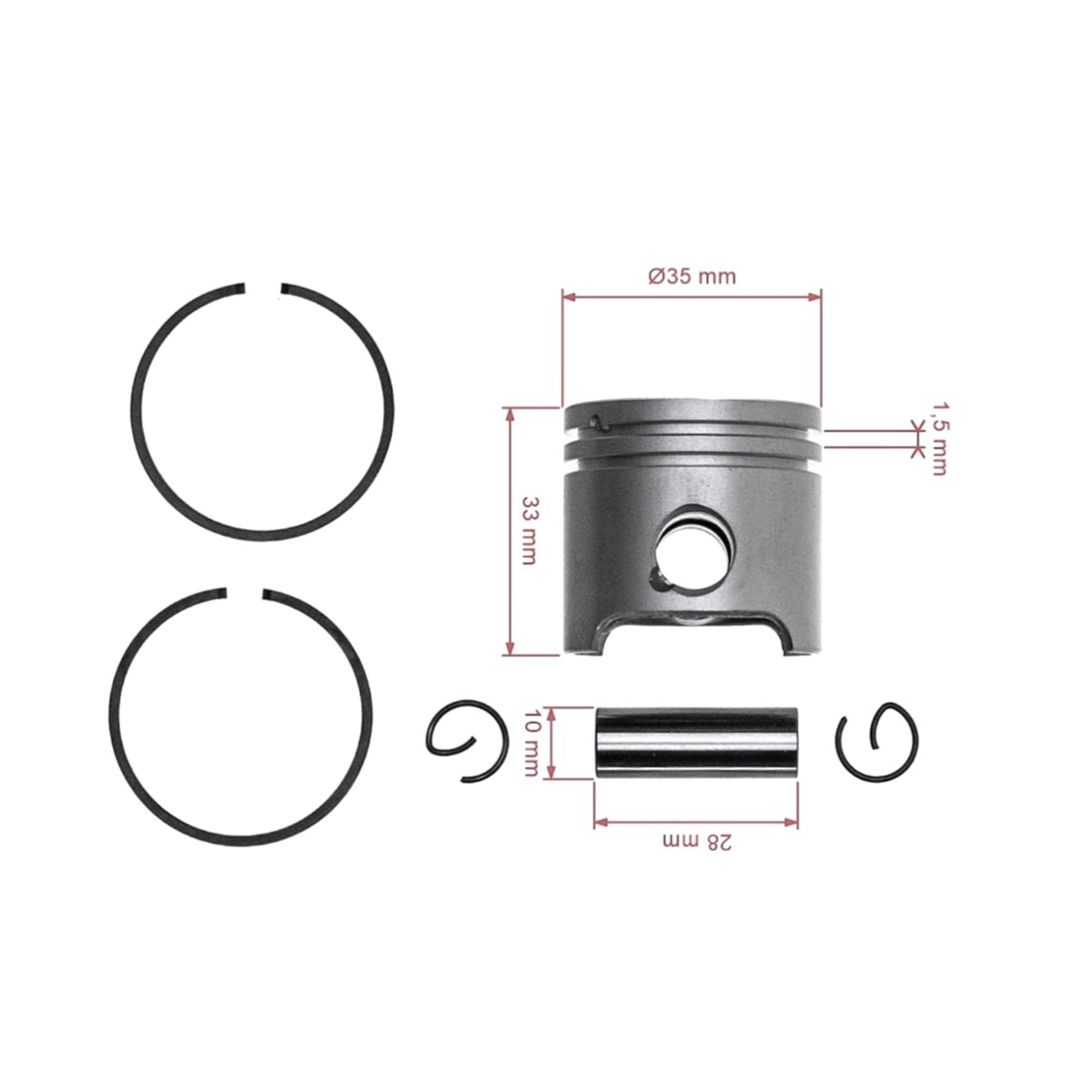 HS PARTS kompletní píst pro křovinořezy Stihl FS160 FS180 35 mm (OEM 41190302001)