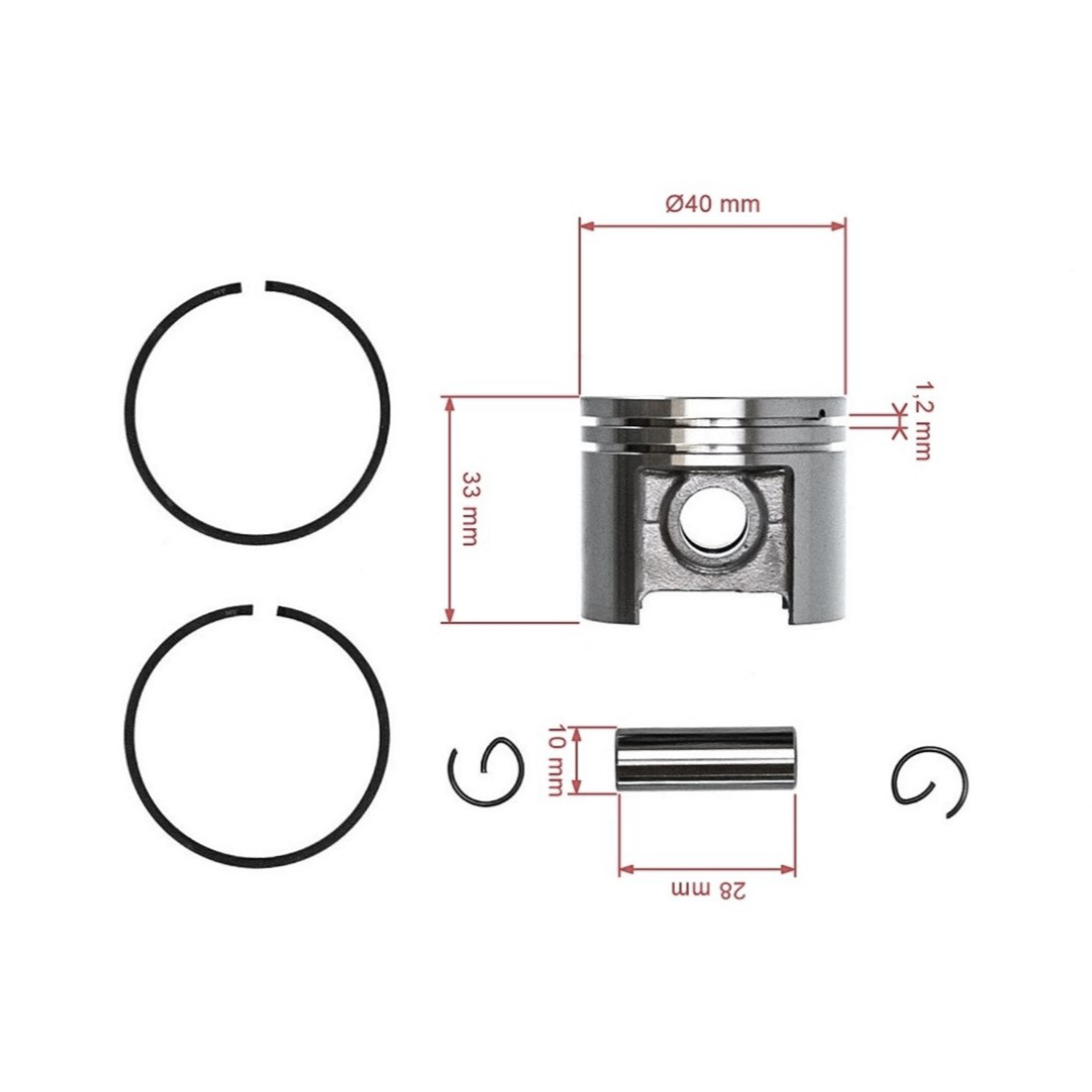 HS PARTS kompletní píst pro křovinořezy Stihl SP400 SP450 FS400 FS450 FS480 40 mm (OEM 11230302019)
