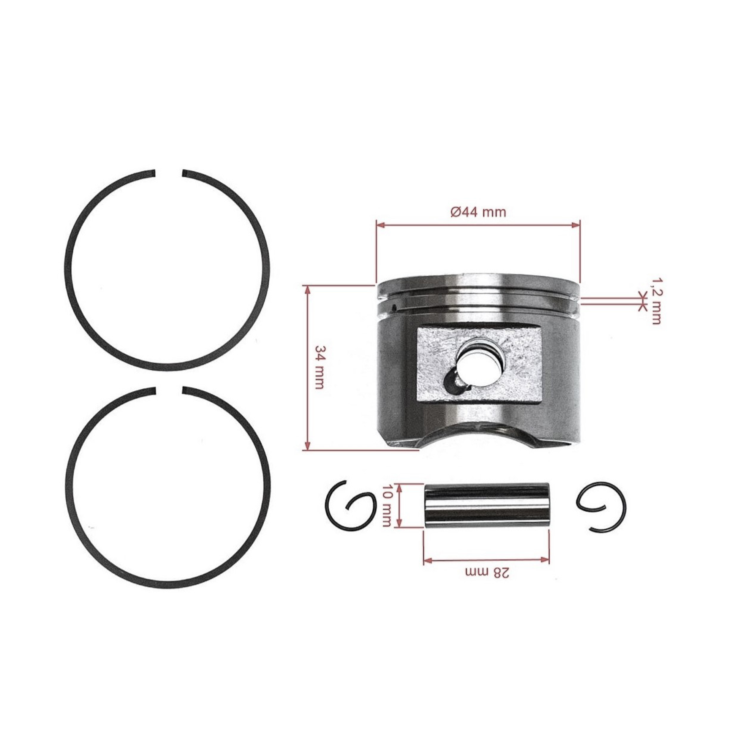 HS PARTS kompletní píst pro křovinořezy Stihl FR350 FR450 FR480 FR480C FS400 FS450 FS480 SP451 SP481 44 mm (OEM 41280302002)