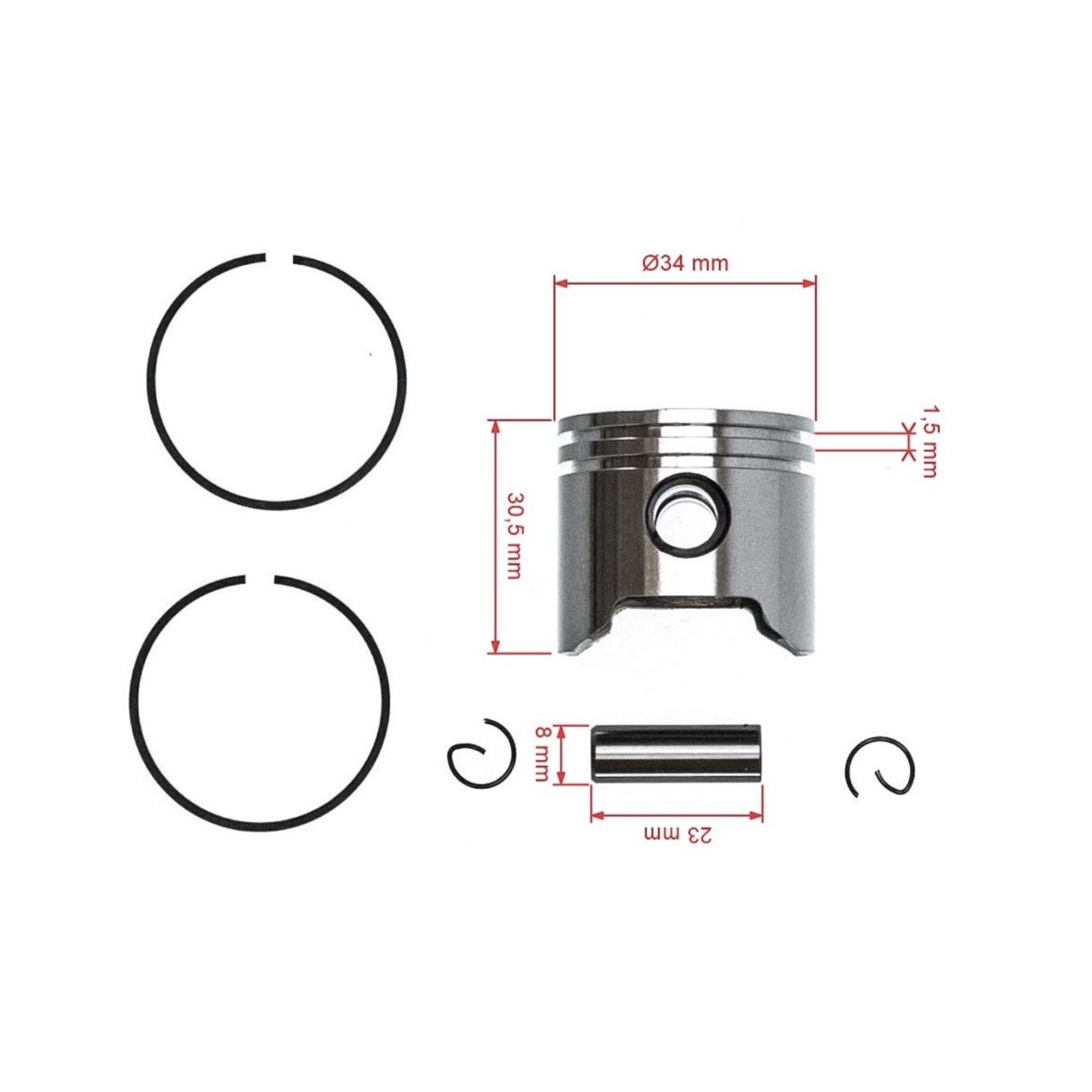 HS PARTS kompletní píst pro křovinořezy Stihl FS75 FS80 FS80R FS85 FS85R FS85T FS85RX SP80 SP80K SP81 FC75 KA85R SP85 34 mm (OEM 41370302010)