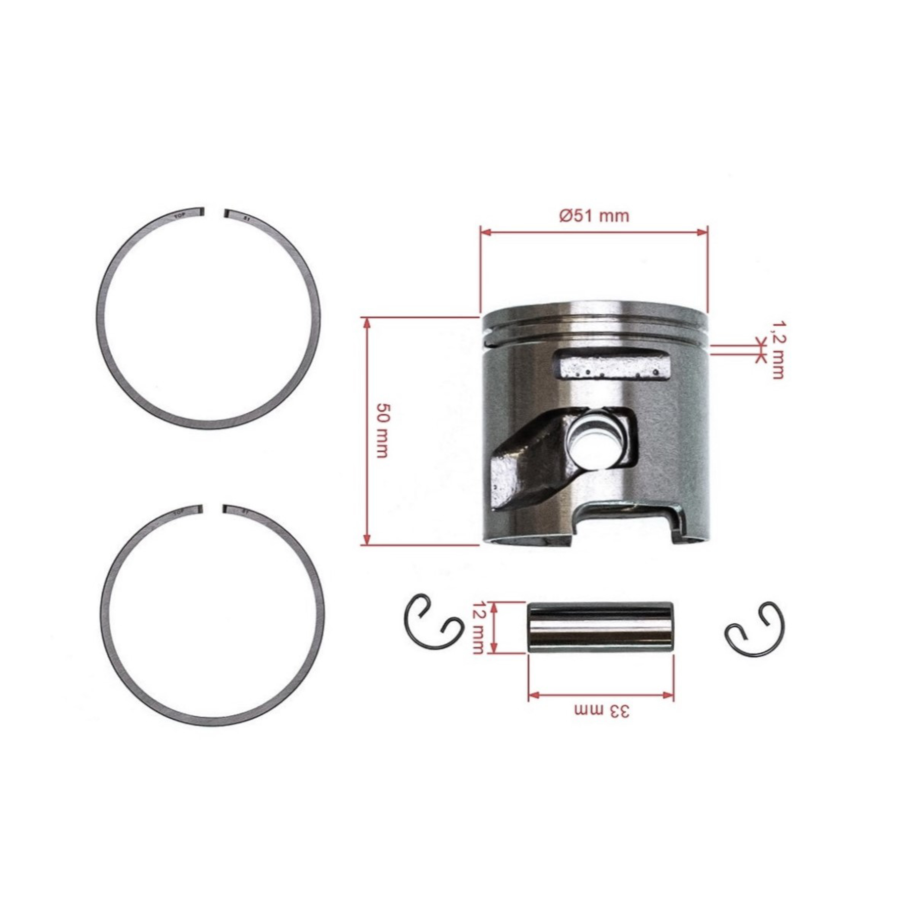 Kompletní píst pro motorové rozbrušovací pily Husqvarna Partner K750 K760 K770 51 mm (OEM 506372401 506372402 506372403)