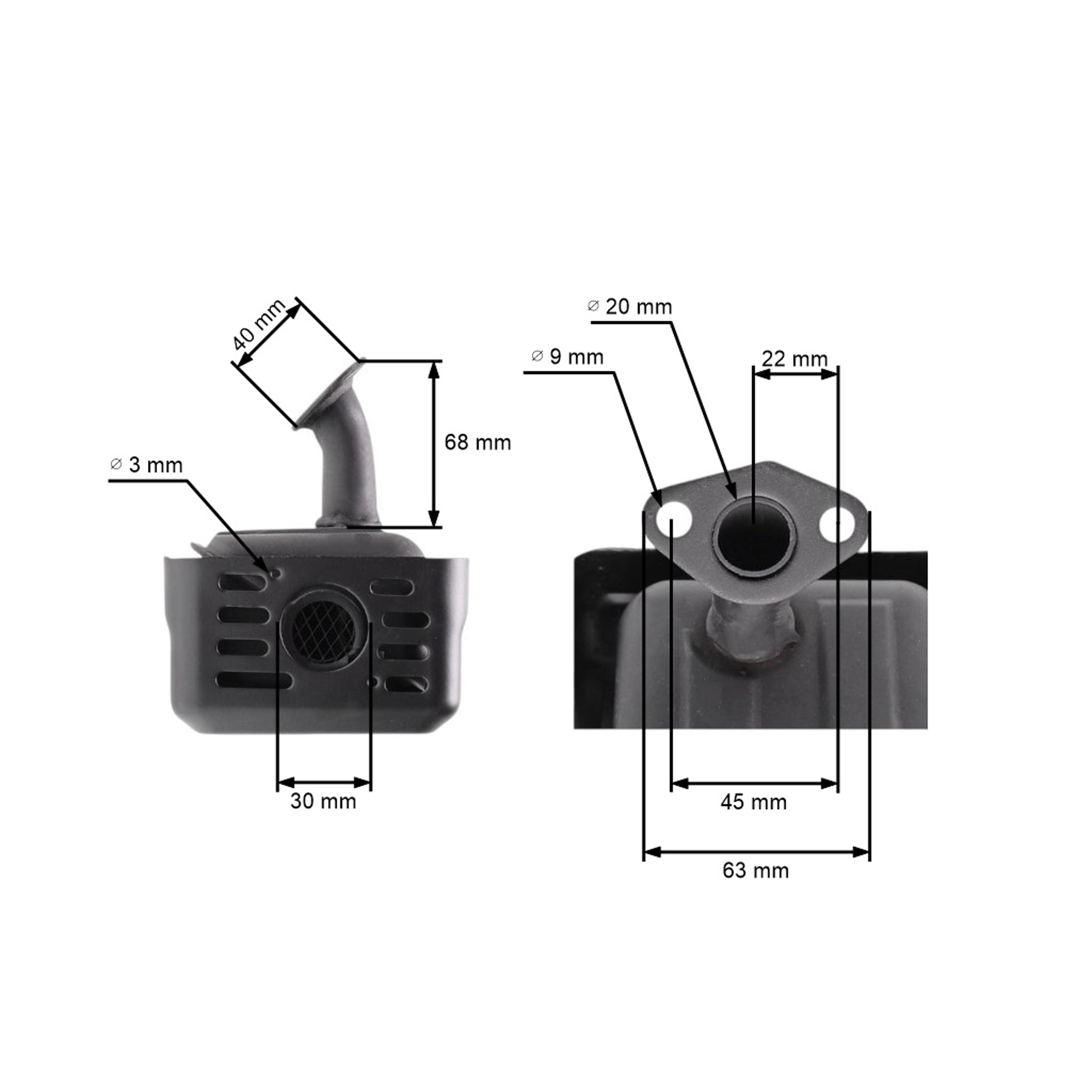 Výfuk typ 2 pro motory Honda GX110 GX120 GX140 GX160 Zongshen 168FB (OEM 18300-ZE1-900 18310ZF1000 18310-ZE1-000 18310-ZE1-010 18310-ZF1-000)