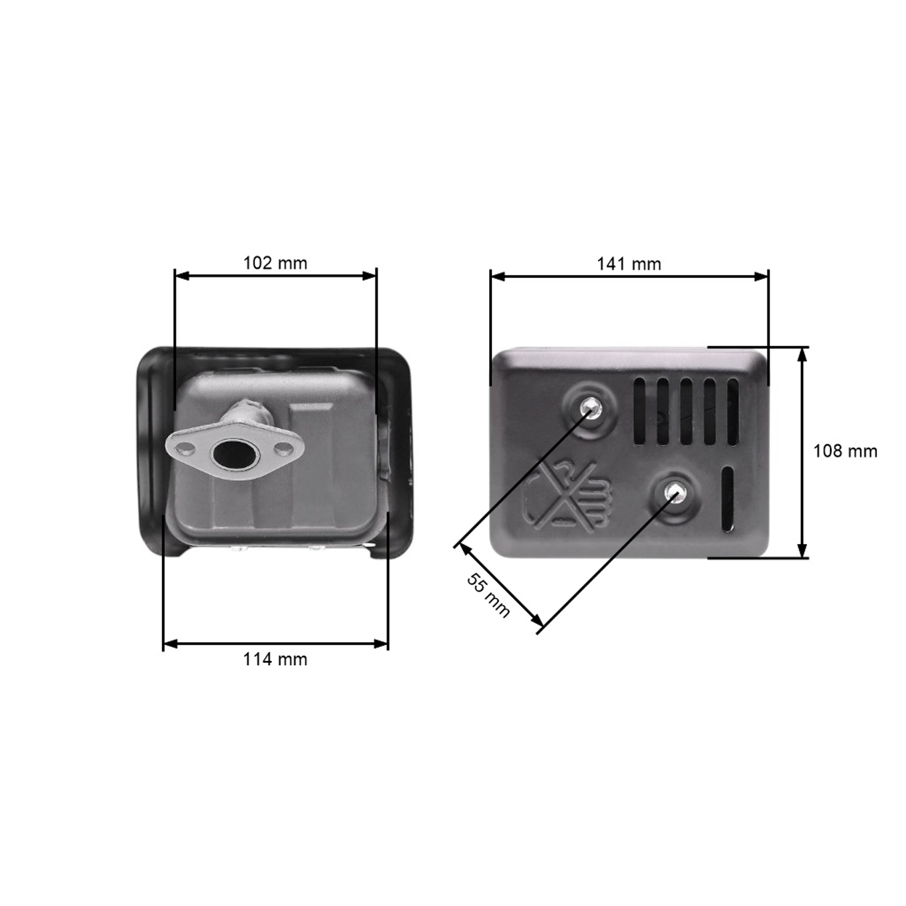 Výfuk typ 2 pro motory Honda GX110 GX120 GX140 GX160 Zongshen 168FB (OEM 18300-ZE1-900 18310ZF1000 18310-ZE1-000 18310-ZE1-010 18310-ZF1-000)