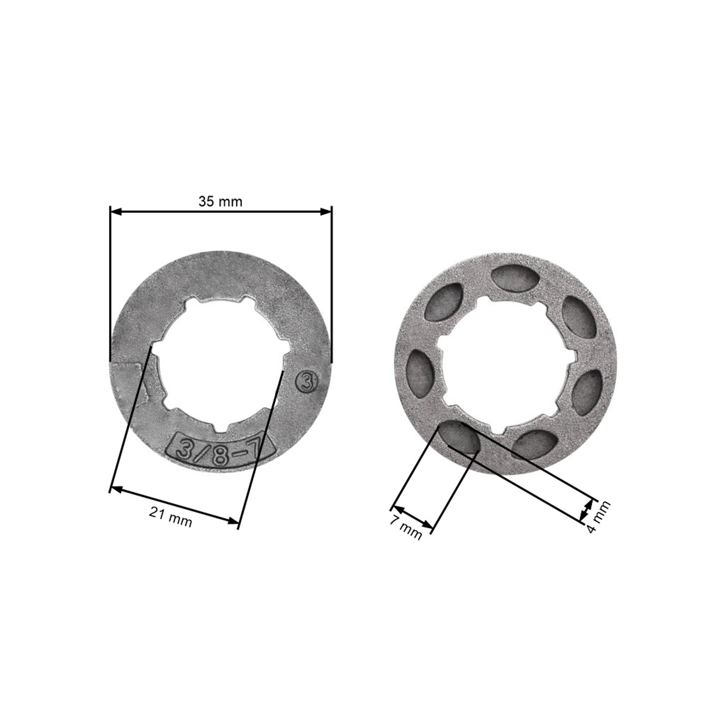 HS PARTS prstýnek řetězky 3/8" 7 zubů pro motorové pily Husqvarna 51 55 55 Rancher 254 262XP Jonsered 2054 2055 (OEM 504523002)