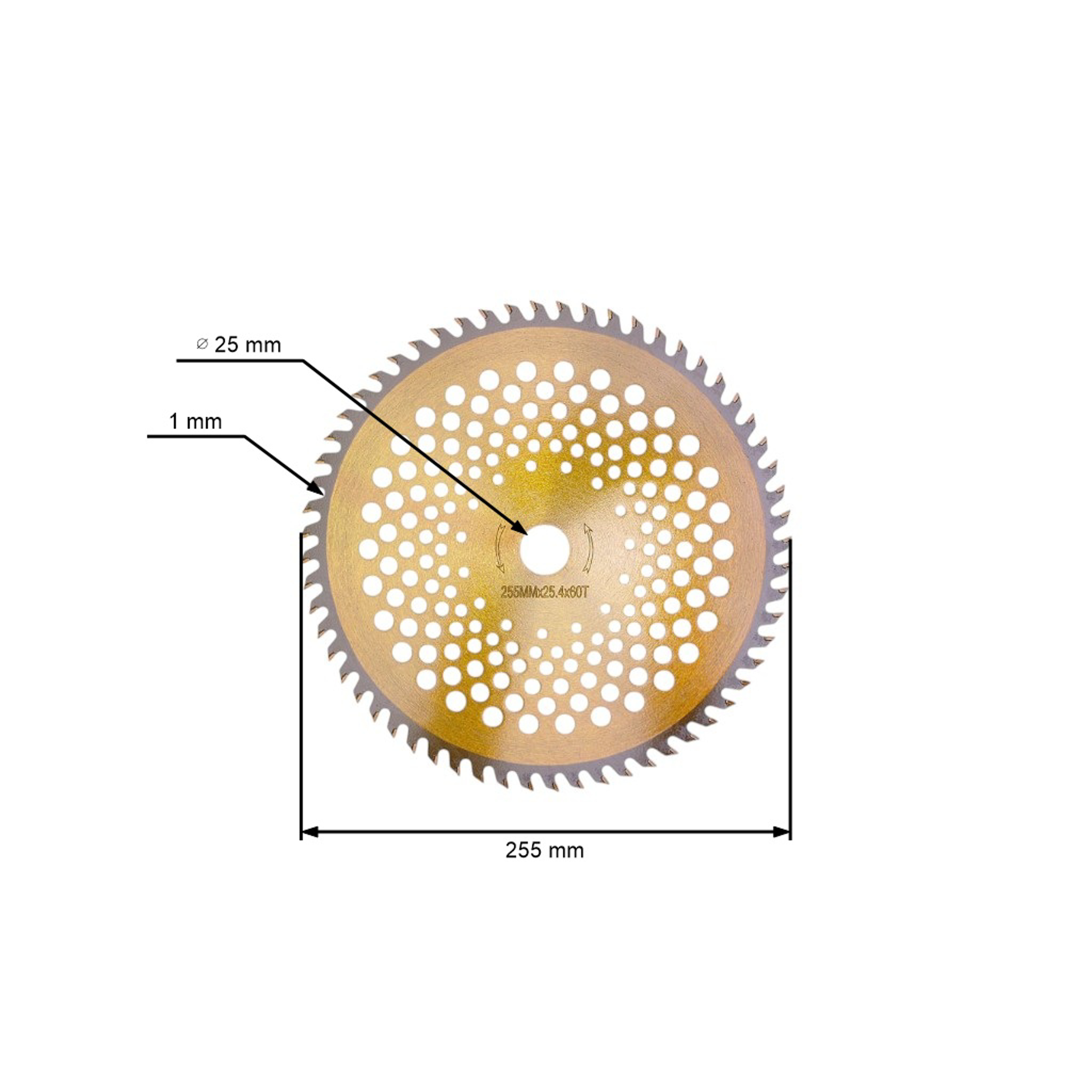 Karbidový nůž 60 zubý rozměr 255 mm x 25,4 mm pro křovinořezy