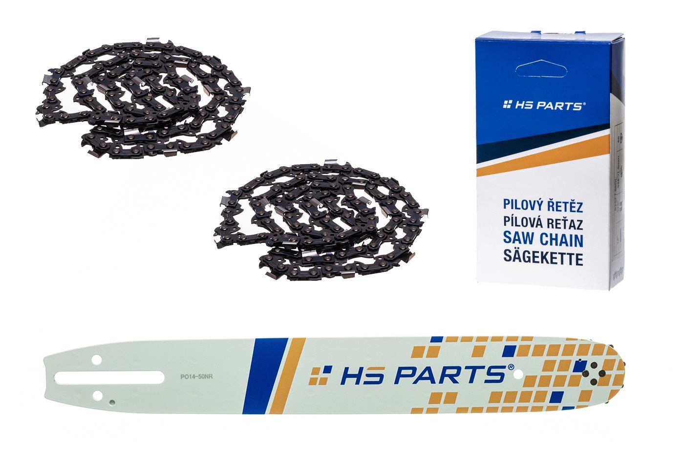 HS PARTS vodící lišta 14" (35 cm) 3/8" .050" (1,3 mm) + 2 x pilový řetěz 52 článků hranatý zub pro Husqvarna 136 137 140 235 236 240 Jonsered CS2135 CS2234 Partner 350 351 352 Dolmar 100 106 ES140 Makita DCS4301 UC3030A UC3500