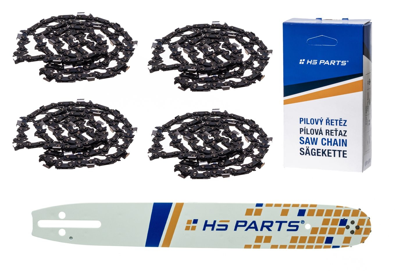 HS PARTS vodící lišta 16" (40 cm) 3/8" .050" (1,3 mm) + 4 x pilový řetěz 56 článků hranatý zub pro Husqvarna 120 135 140 240 334T 335XPT 338XPT T540XP Jonsered 2035 2036 CS2135 CS2139T Solo 614 630 633 635 637 McCulloch MS1636