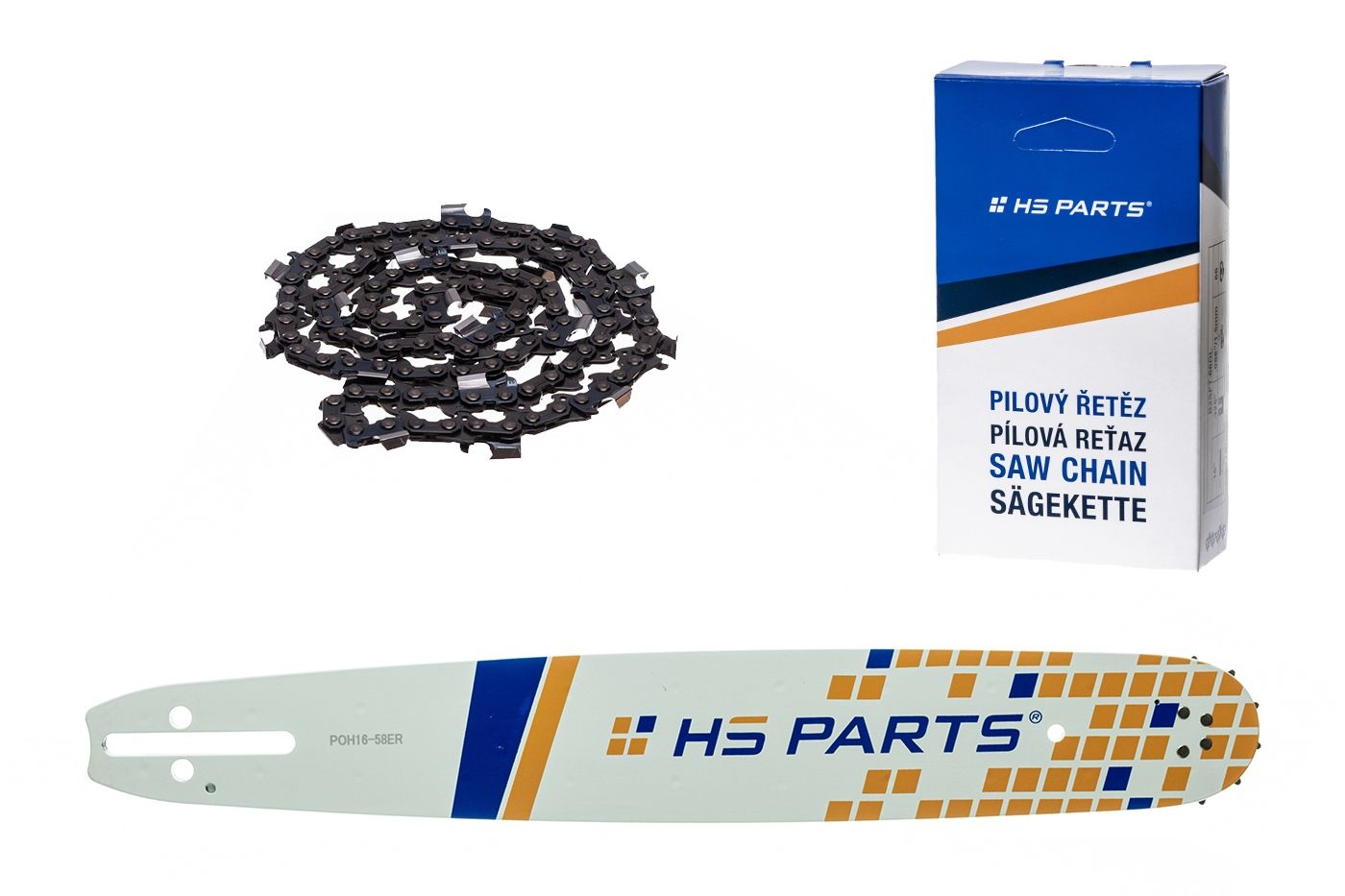 HS PARTS vodící lišta 16" (40 cm) 3/8" .058" (1,5 mm) + pilový řetěz 60 článků hranatý zub pro Husqvarna 246 254 262 345 357 455 460 555 560 Jonsered 2054 CS2260 Dolmar 111 112 115 PS540 Solo 613 614 650 Oleomac 162 956 962