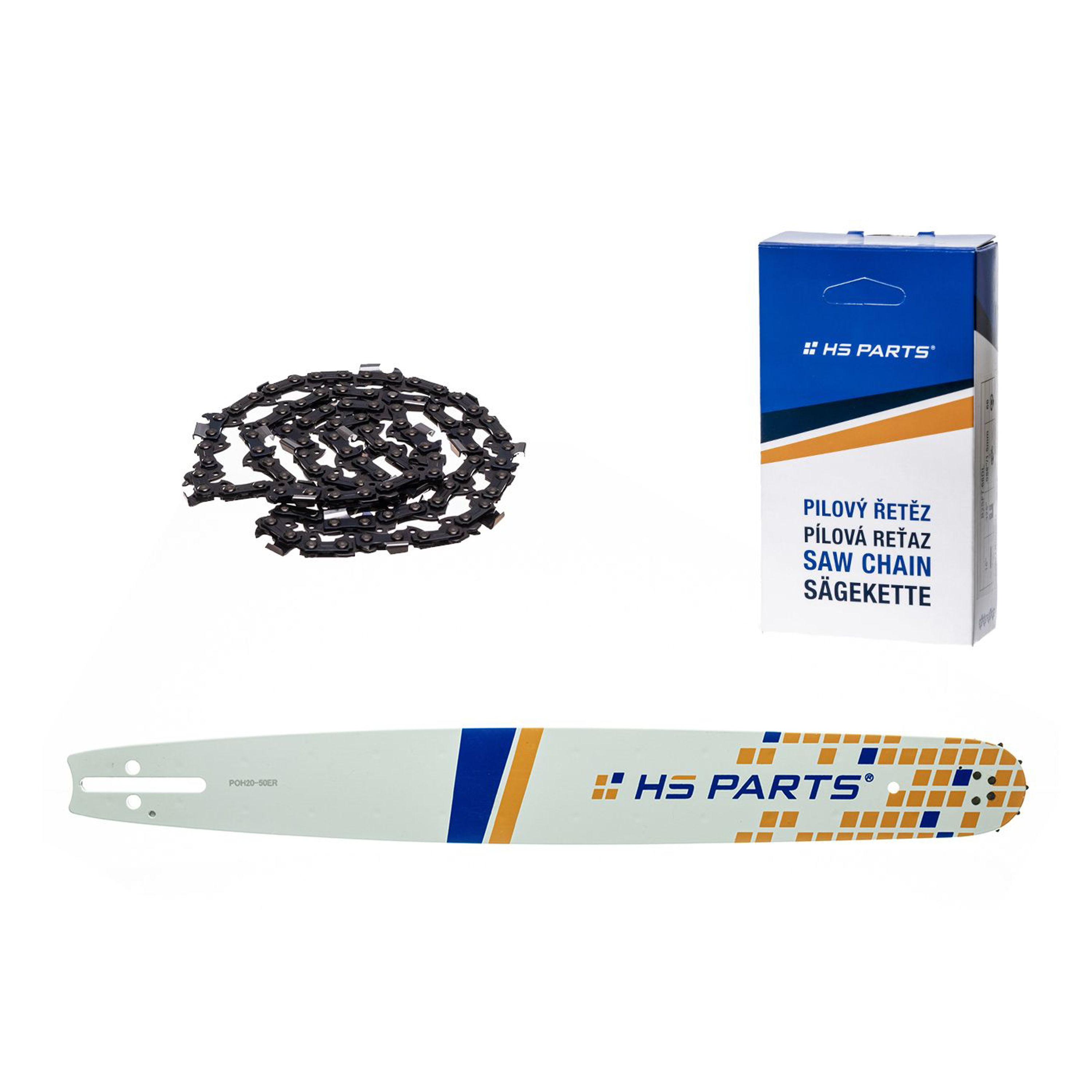 HS PARTS vodící lišta 20" (50 cm) 3/8" .050" (1,3 mm) + pilový řetěz 72 článků hranatý zub pro Husqvarna 246 254 262 345 357 455 460 555 560 Jonsered 2054 CS2260 Dolmar 111 112 115 PS540 Solo 613 614 650 Oleomac 162 956 962