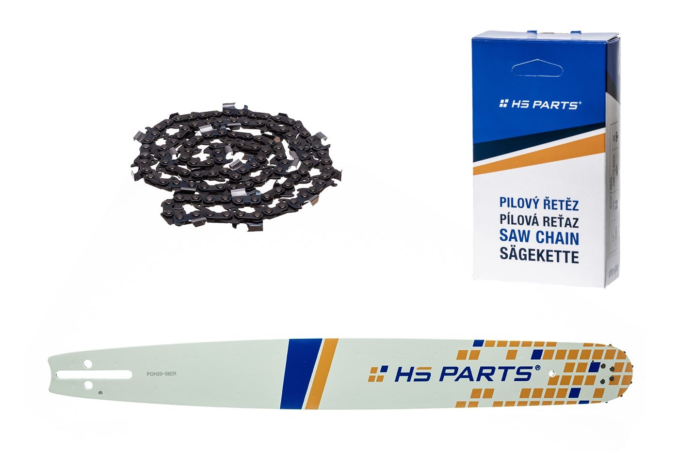 HS PARTS vodící lišta 20" (50 cm) 3/8" .058" (1,5 mm) + pilový řetěz 72 článků hranatý zub pro Husqvarna 246 254 262 345 357 455 460 555 560 Jonsered 2054 CS2260 Dolmar 111 112 115 PS540 Solo 613 614 650 Oleomac 162 956 962