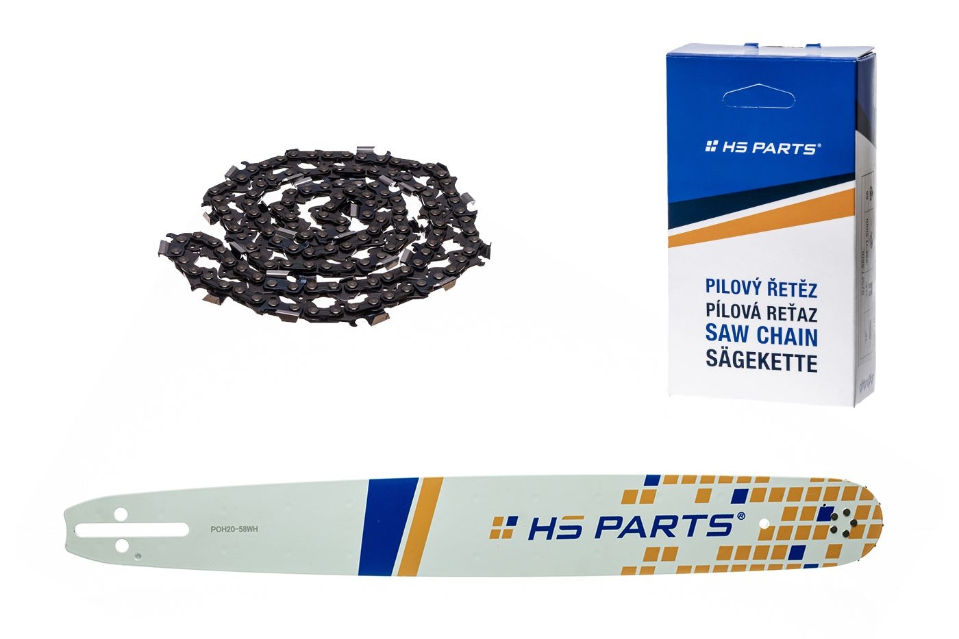 HS PARTS vodící lišta 20" (50 cm) .325" .058" (1,5 mm) + pilový řetěz 76 článků hranatý zub pro Husqvarna 36 45 55 136 154 254 257 262 345 346 357 435 445 460 Jonsered 2054 2152 2155 CS2149W Dolmar 109 111 112 116 Oleomac 938 946 947 952 962