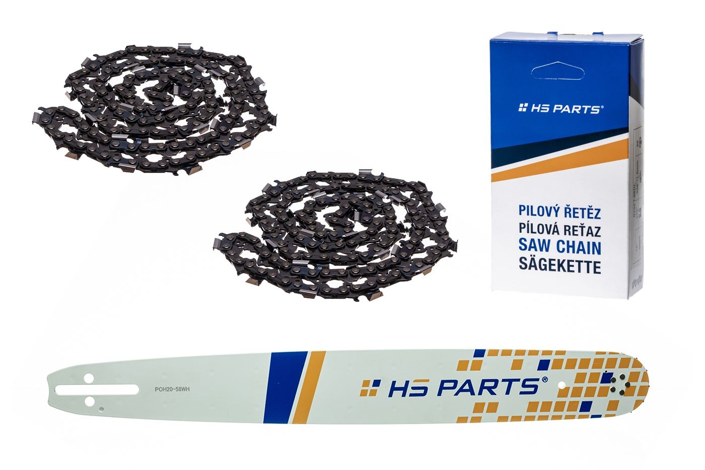 HS PARTS vodící lišta 20" (50 cm) .325" .058" (1,5 mm) + 2 x pilový řetěz 78článků hranatý zub pro Husqvarna 36 45 55 136 154 254 257 262 345 346 357 435 445 460 Jonsered 2054 2152 2155 CS2149W Dolmar 111 112 116 Oleomac 947 952 962
