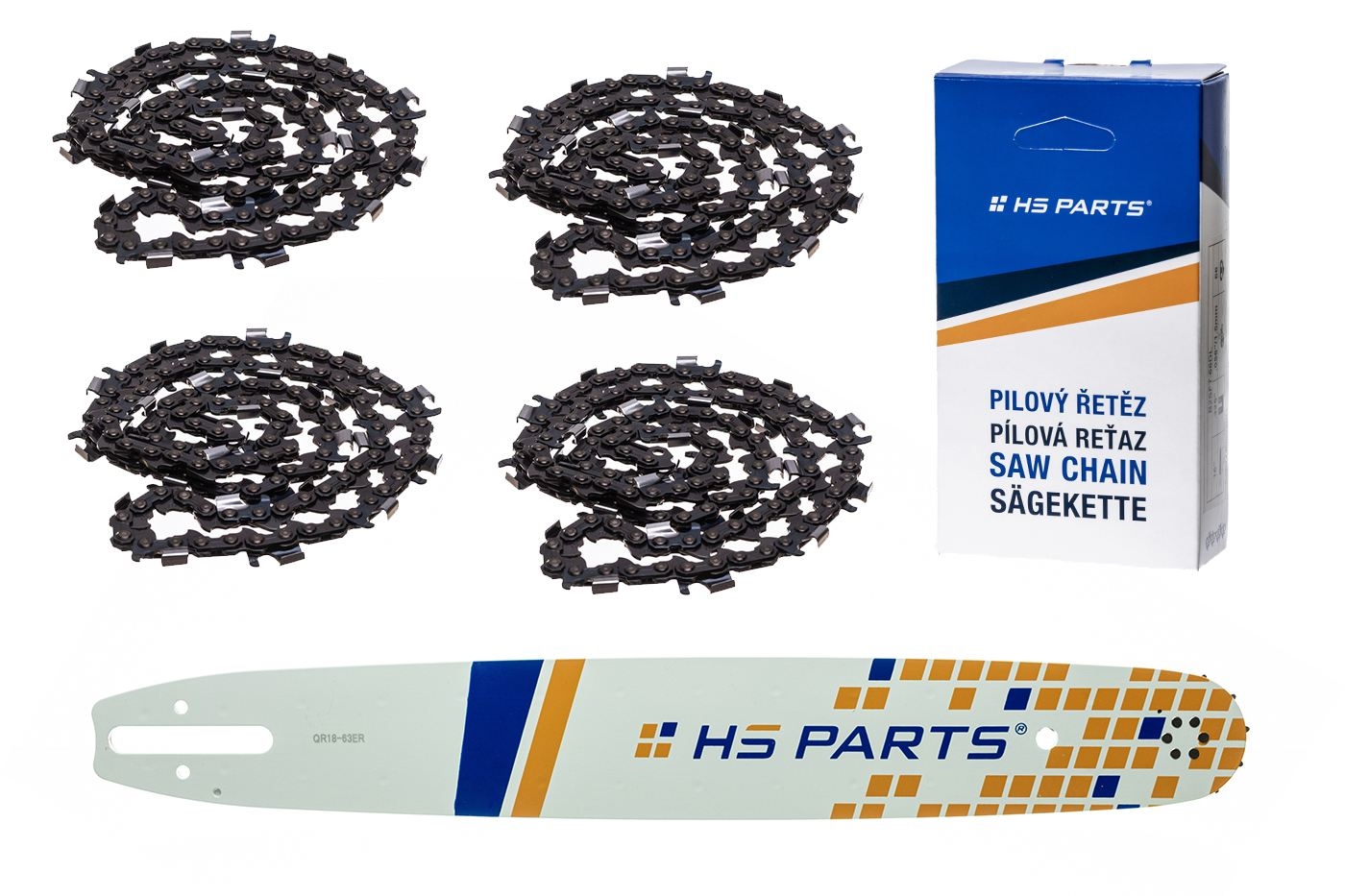 HS PARTS vodící lišta 18" (45 cm) 3/8" .063" (1,6 mm) + 4 x řetěz na podélné řezání 66 článků pro Stihl 041 042 036 044 048 066 MS290 MS310 MS360 MS361 MS362 MS391 MS440 MS441 MS462 MS460 MS640 MS650 MS660 MS500i