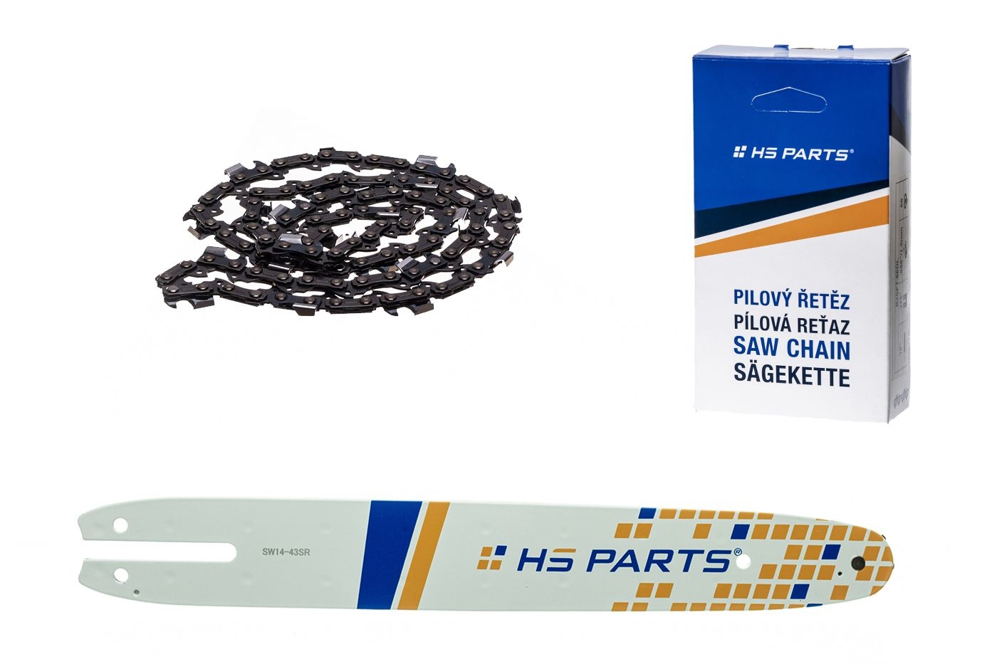 HS PARTS vodící lišta 14" (35 cm) 3/8" .043" (1,1 mm) + pilový řetěz 50 článků pro Stihl MSE140 017 018 MS170 MS180 019T HT70 HT101 MS190 E140 MS171 MSA200C
